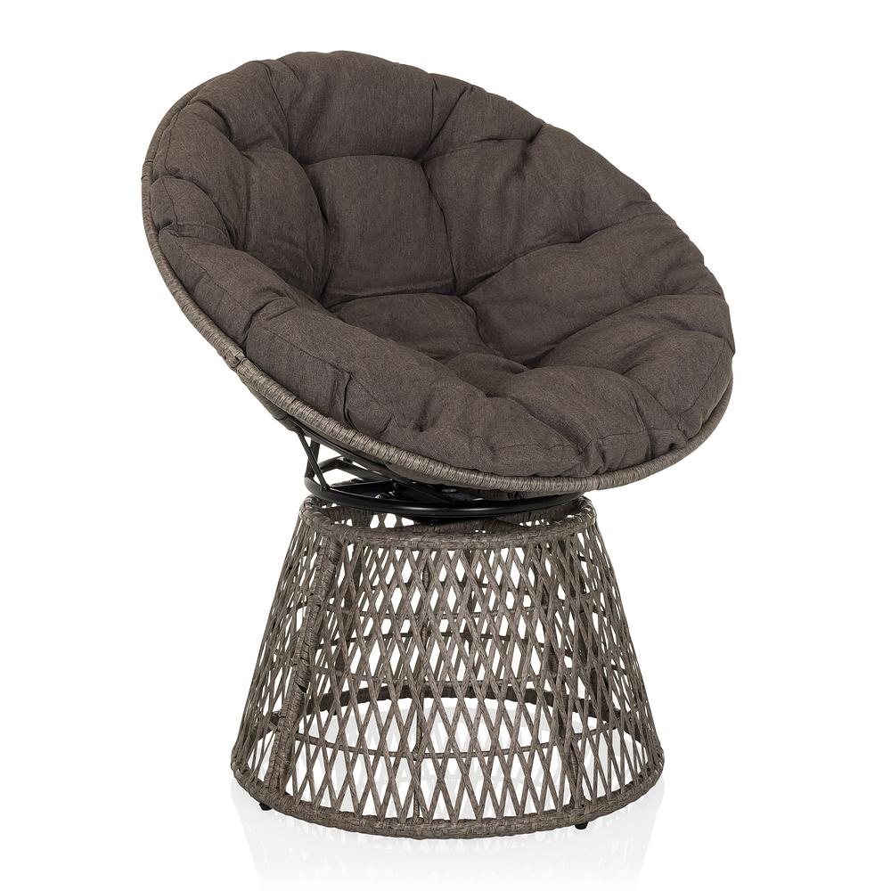 Weavora Poltrona Papasan Girevole con cuscino Grigio 1