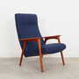 Vintage Stuhl Teakholz Wolle Blau 1970er Jahre 8