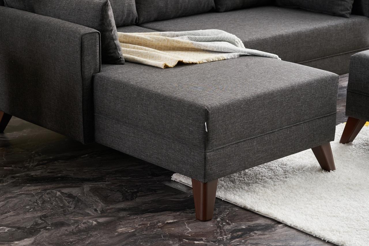 Bella Sofa Récamiere Links mit Hocker Anthrazit 3