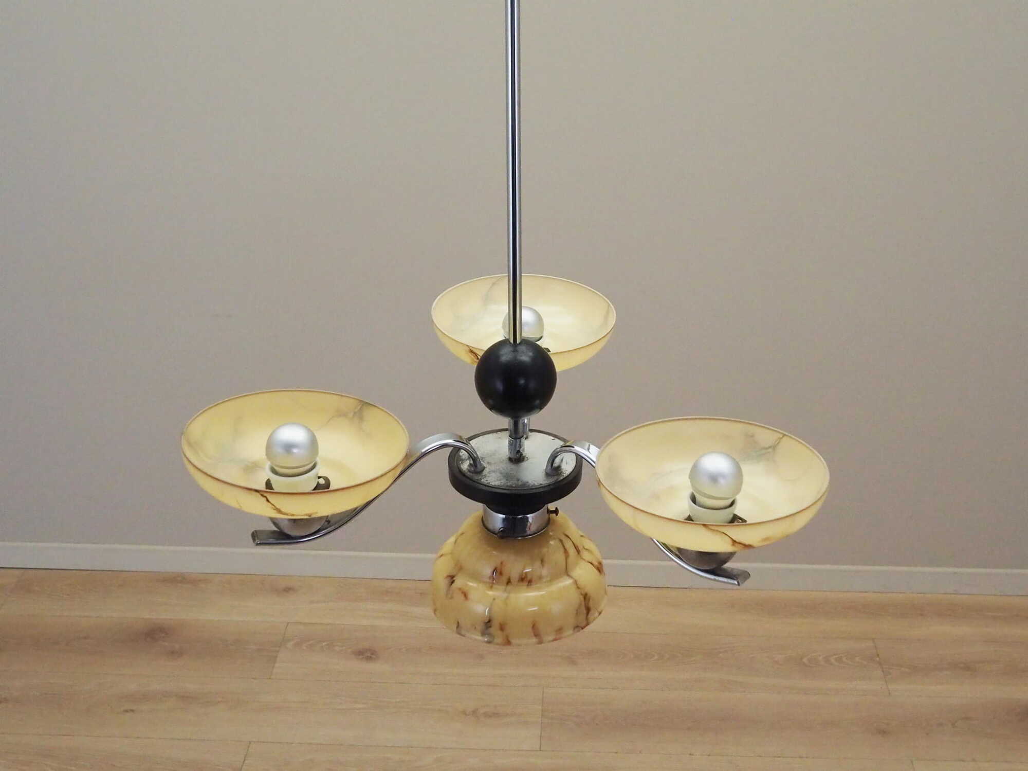 Vintage chandelier glass metal yellow 1970s 3