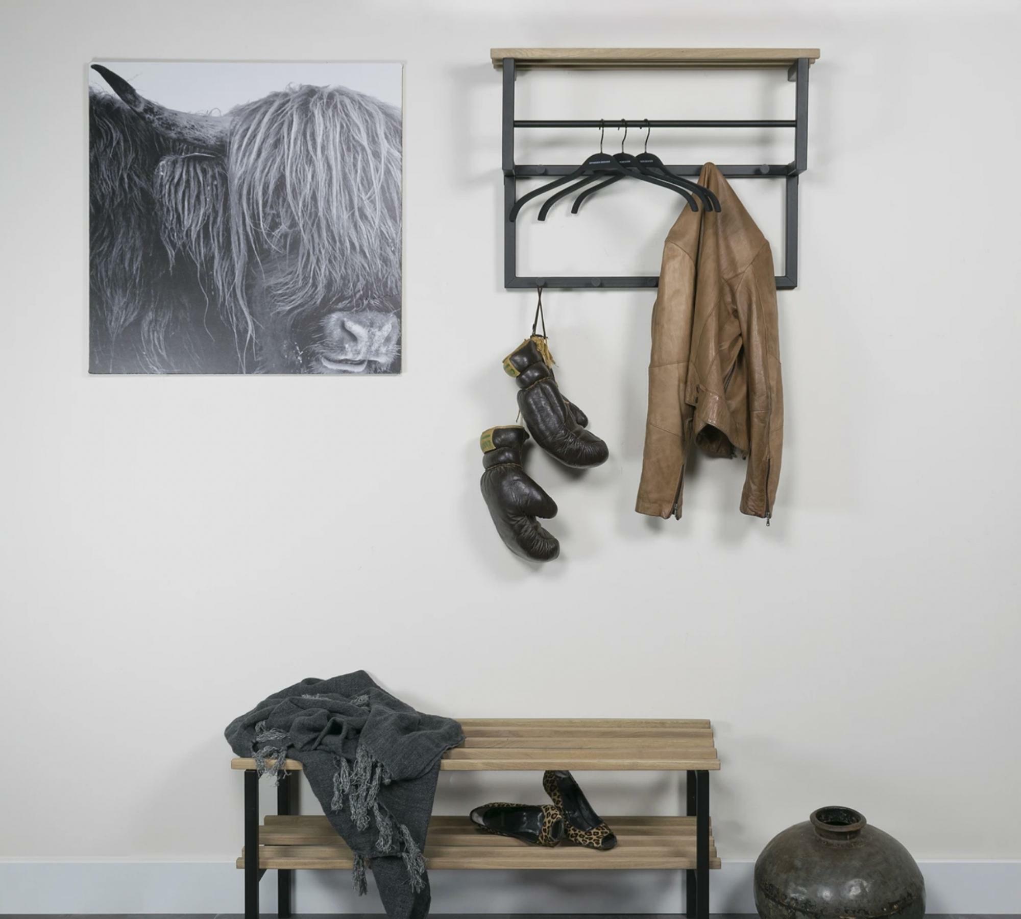 Wandgarderobe Eiche massiv und Metall 3