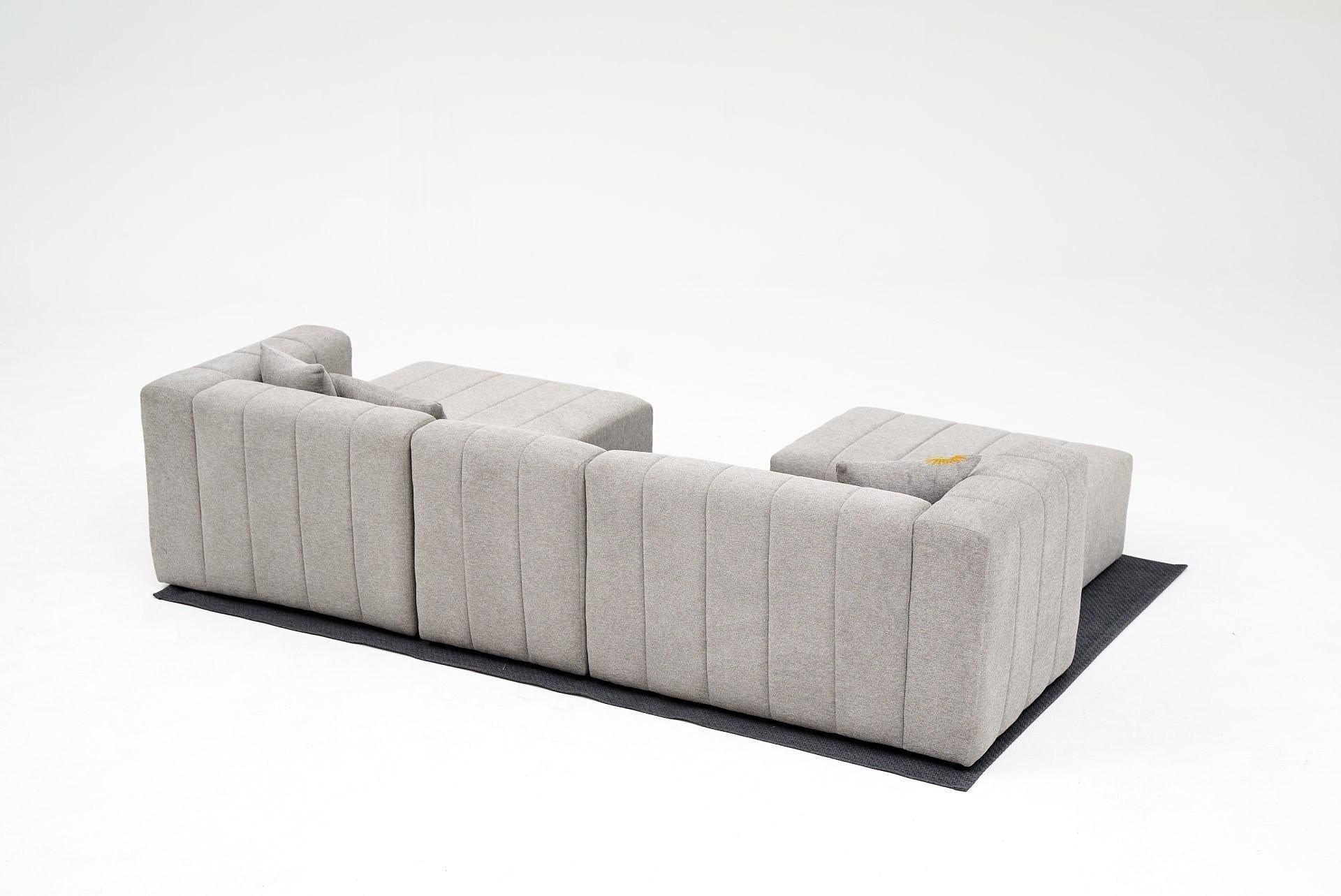 Beyza Sofa Récamiere Rechts mit Hocker Hellgrau 8