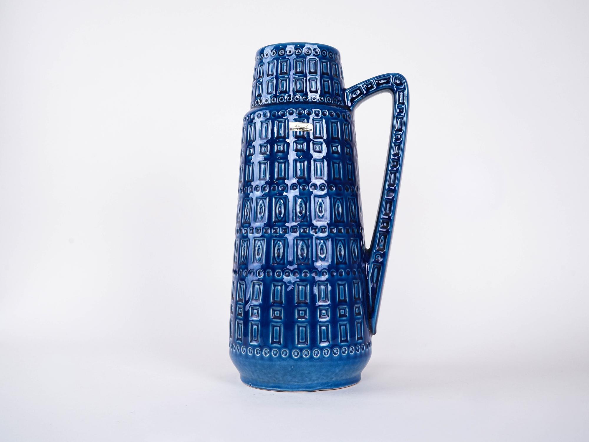 Blaue Keramikvase 1960er Jahre 1