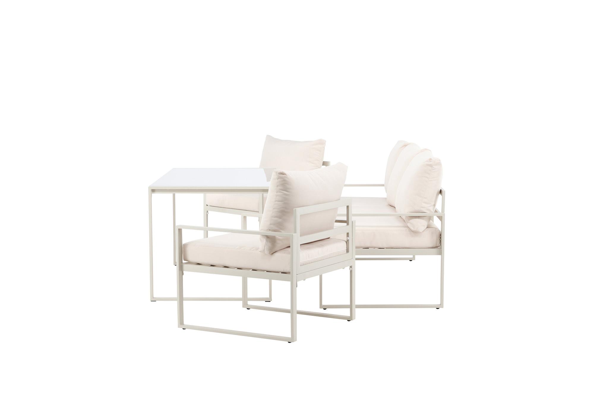 4x Catania Loungeset Stahl Glas Creme 3
