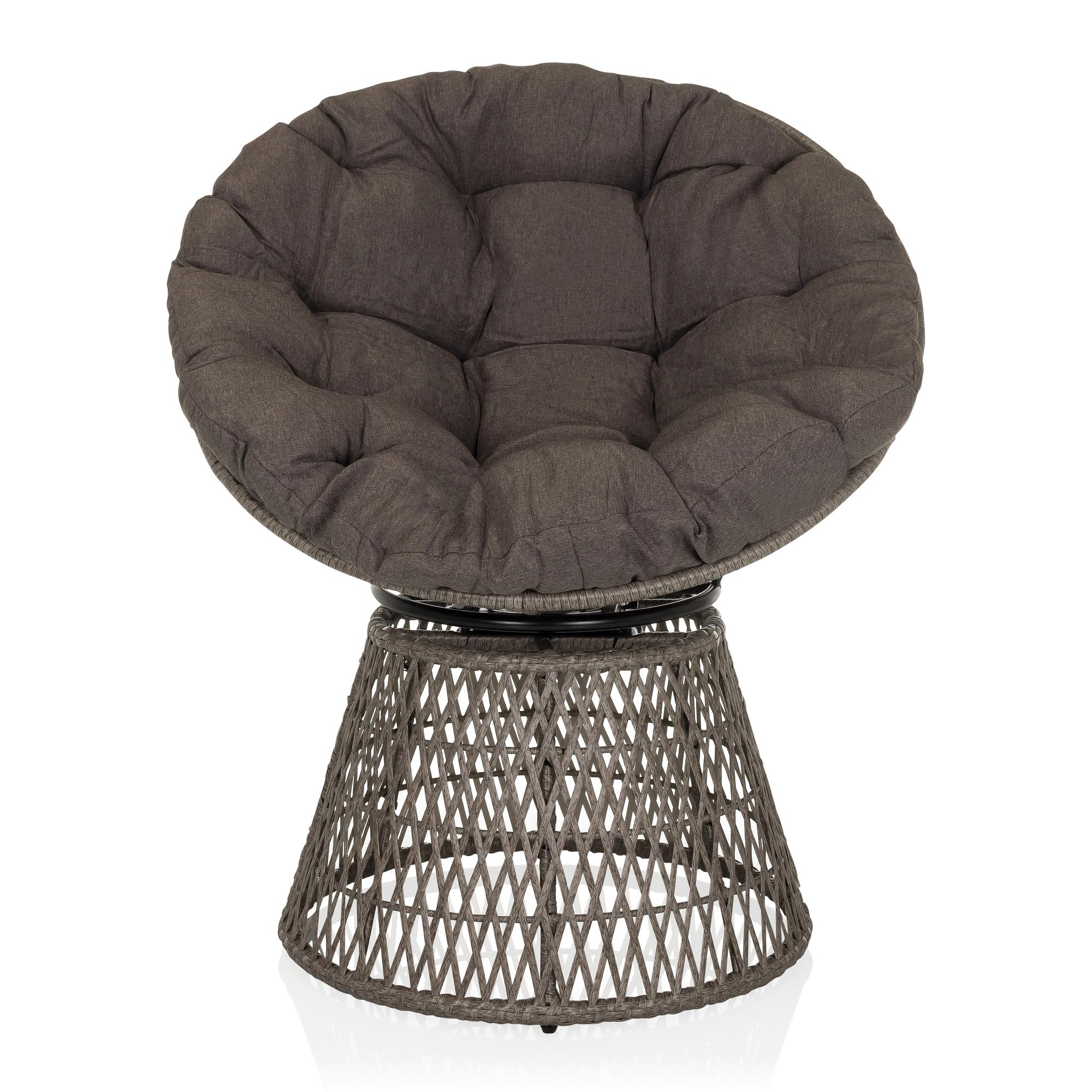 Weavora Poltrona Papasan Girevole con cuscino Grigio 2