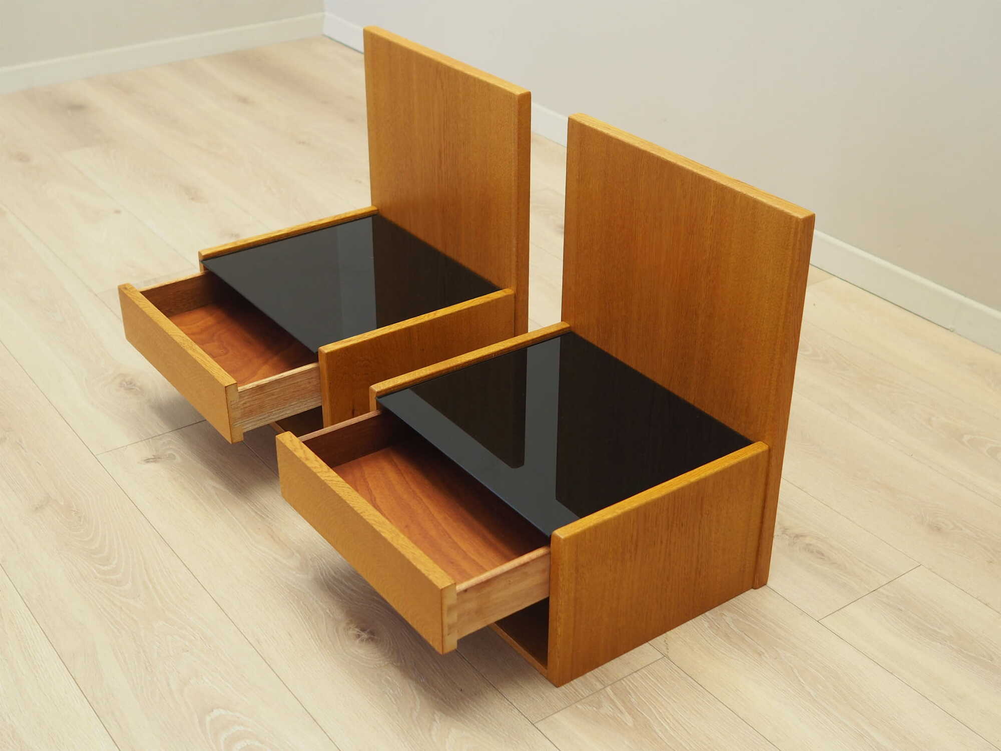 2x Hanging Nightstand Set Wood Brown 1960s 6