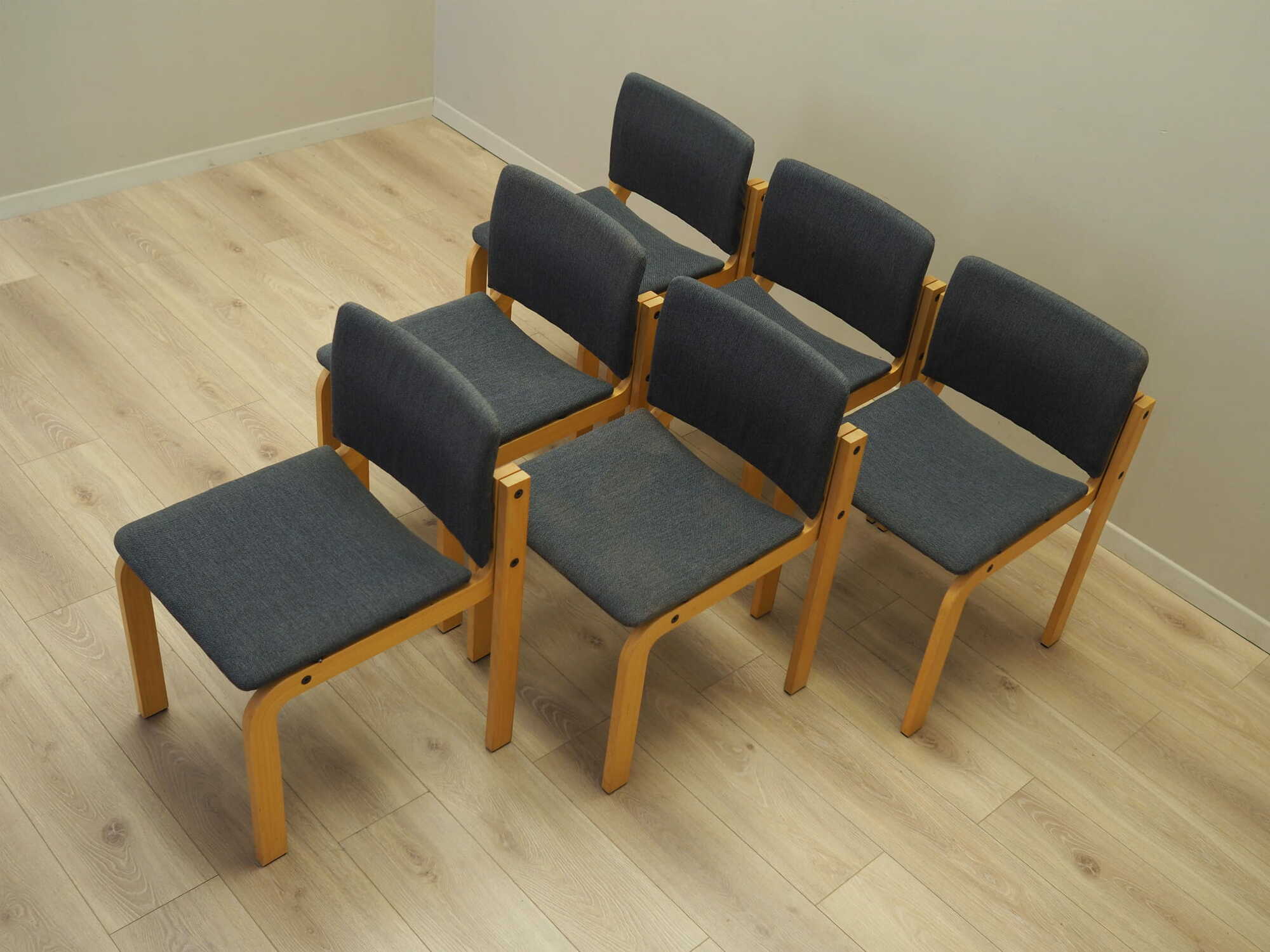 6x Vintage Chair Wood Textile Grey 1980s 3