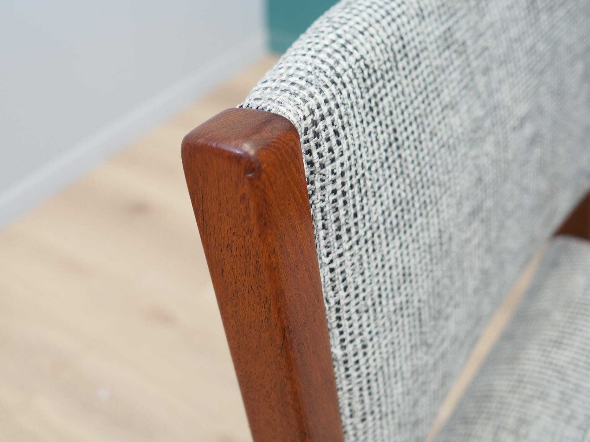5x Vintage Chair Teak Wood Textile Grey 1970s 7