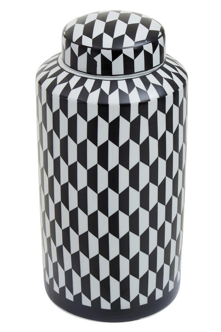 Marlo Large Geometric Patterned Ceramic Jar Black White 1