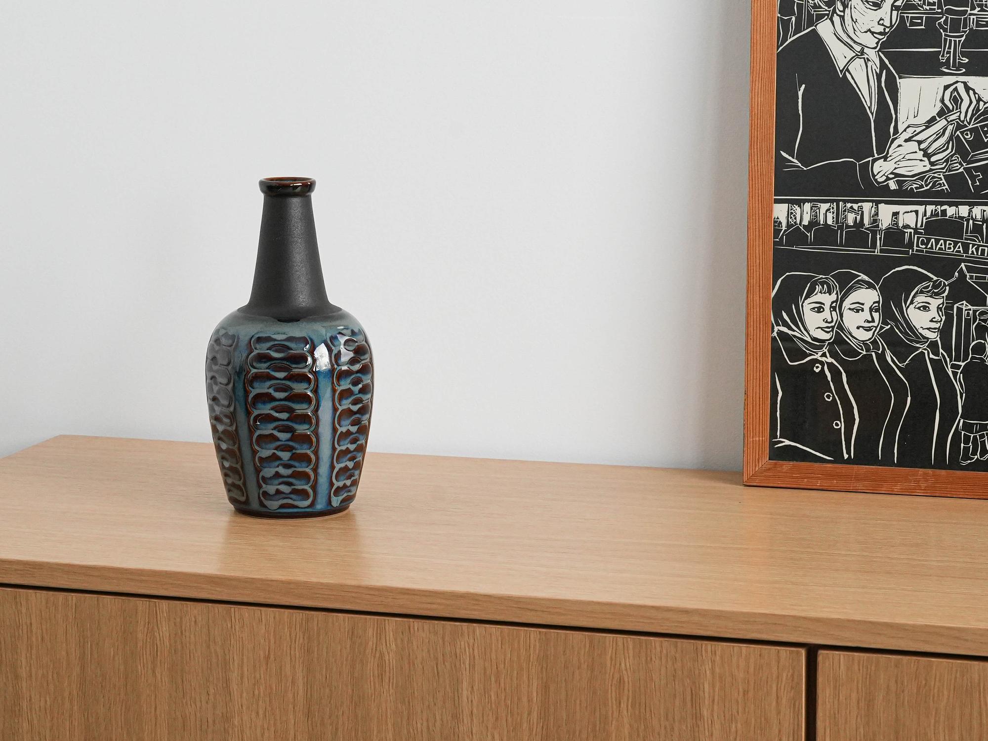 Vase Steinzeug Blau 1