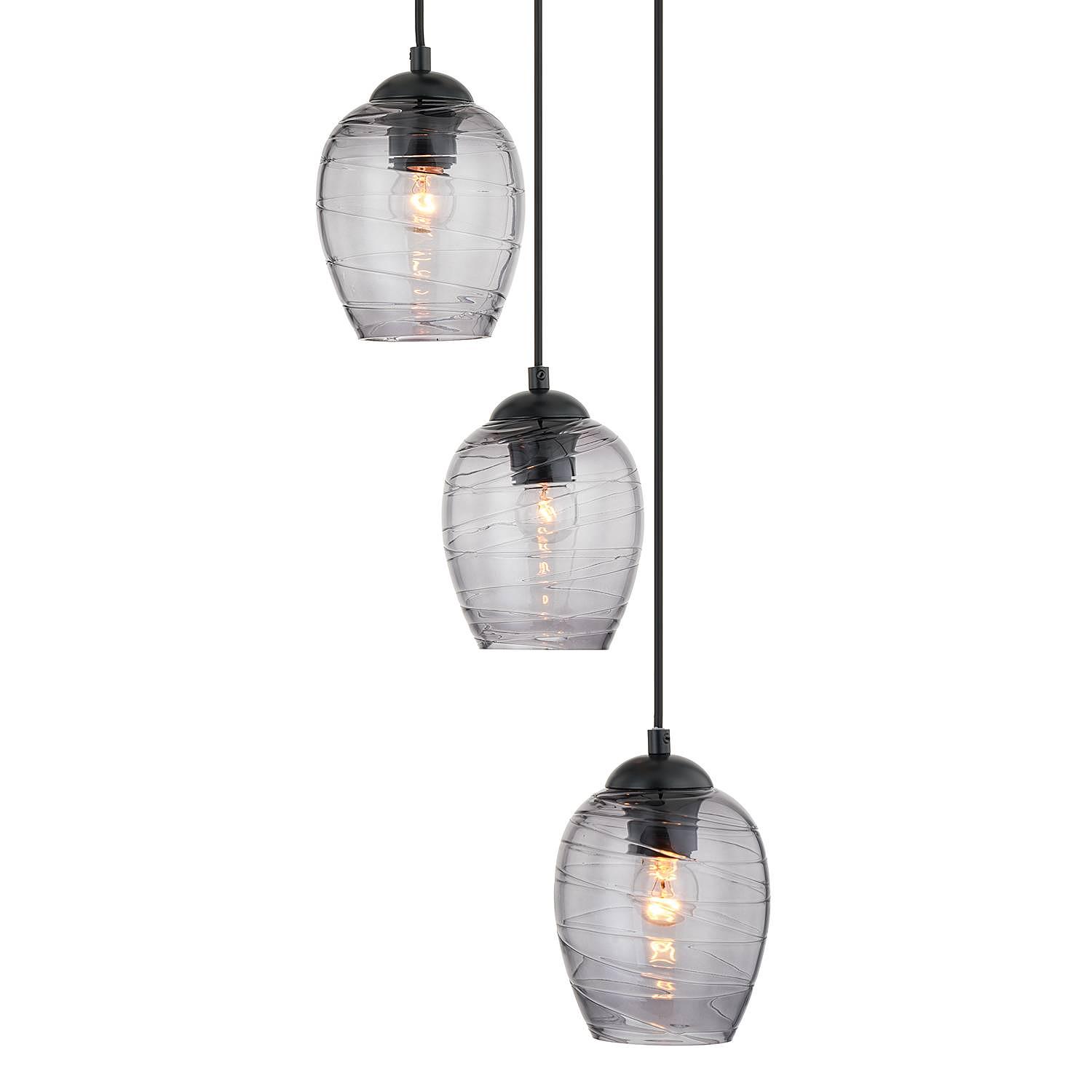 Cutler Pendant Lamp Iron Smoke Glass 3-Light 0