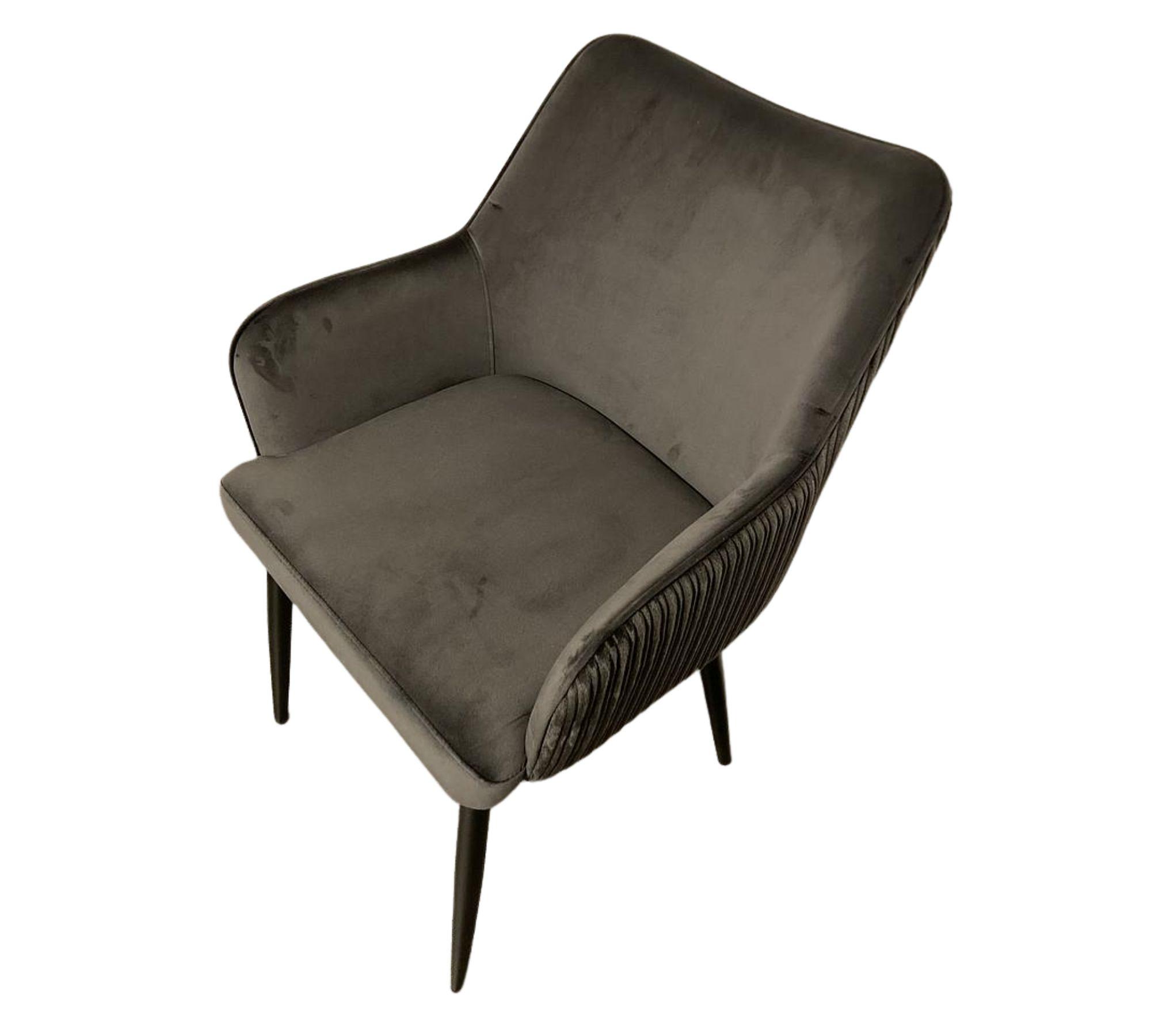 6x Armlehnstuhl Samt Gepolstert Grau 1