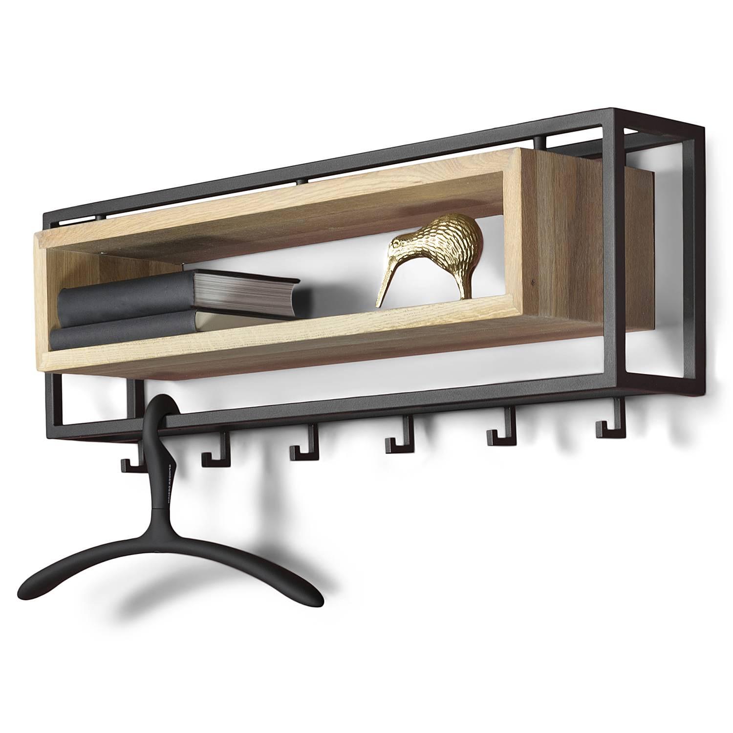 Salo Wandgarderobe Metall Massiveiche Schwarz 0