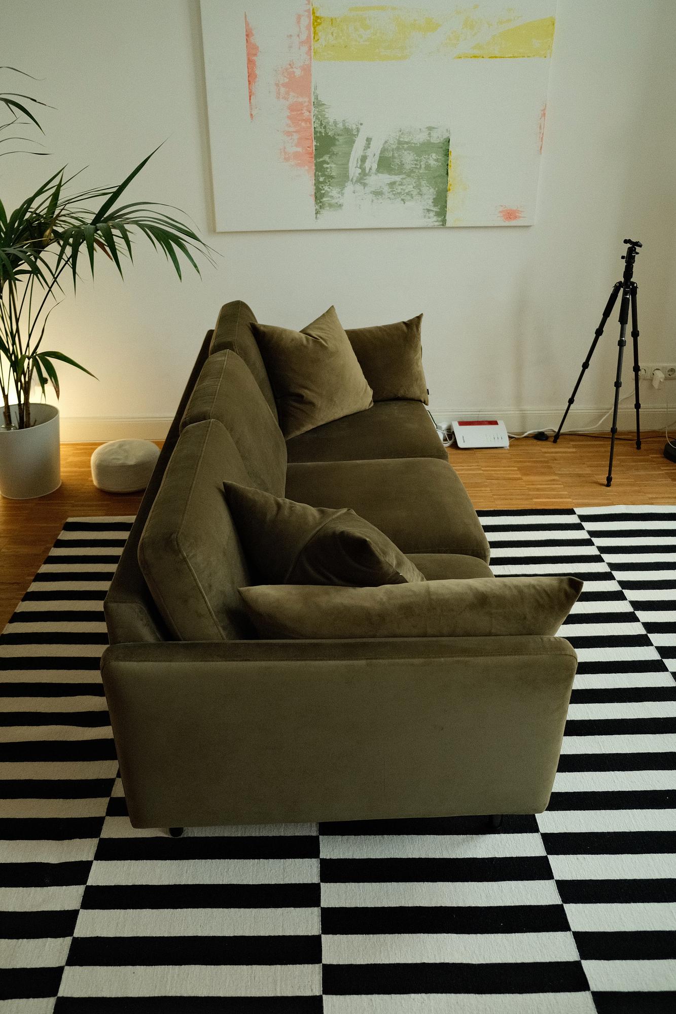 3-seater Scandinavia sofa and ottoman velvet dark green 2