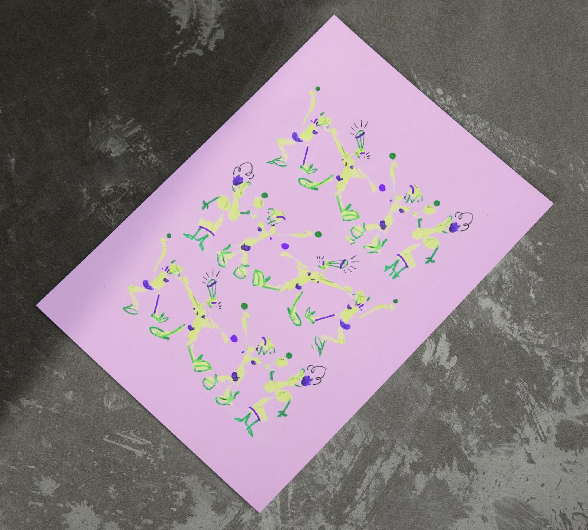 Multitude rosa mit grün Kunstdruck Mehrfarbig 0