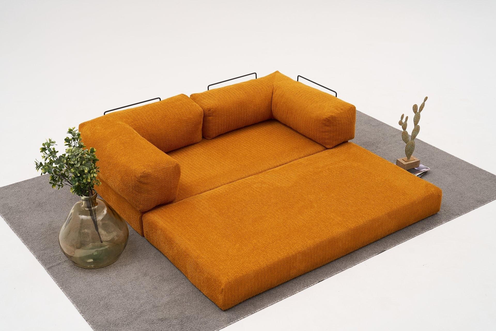 Comfort Schlafsofa 2-Sitzer mit Hocker Orange 3