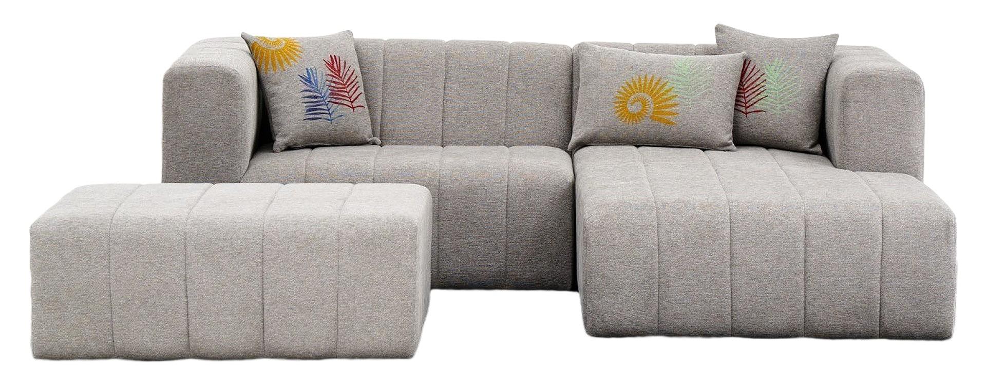 Beyza Sofa Récamiere Rechts mit Hocker Hellgrau 9