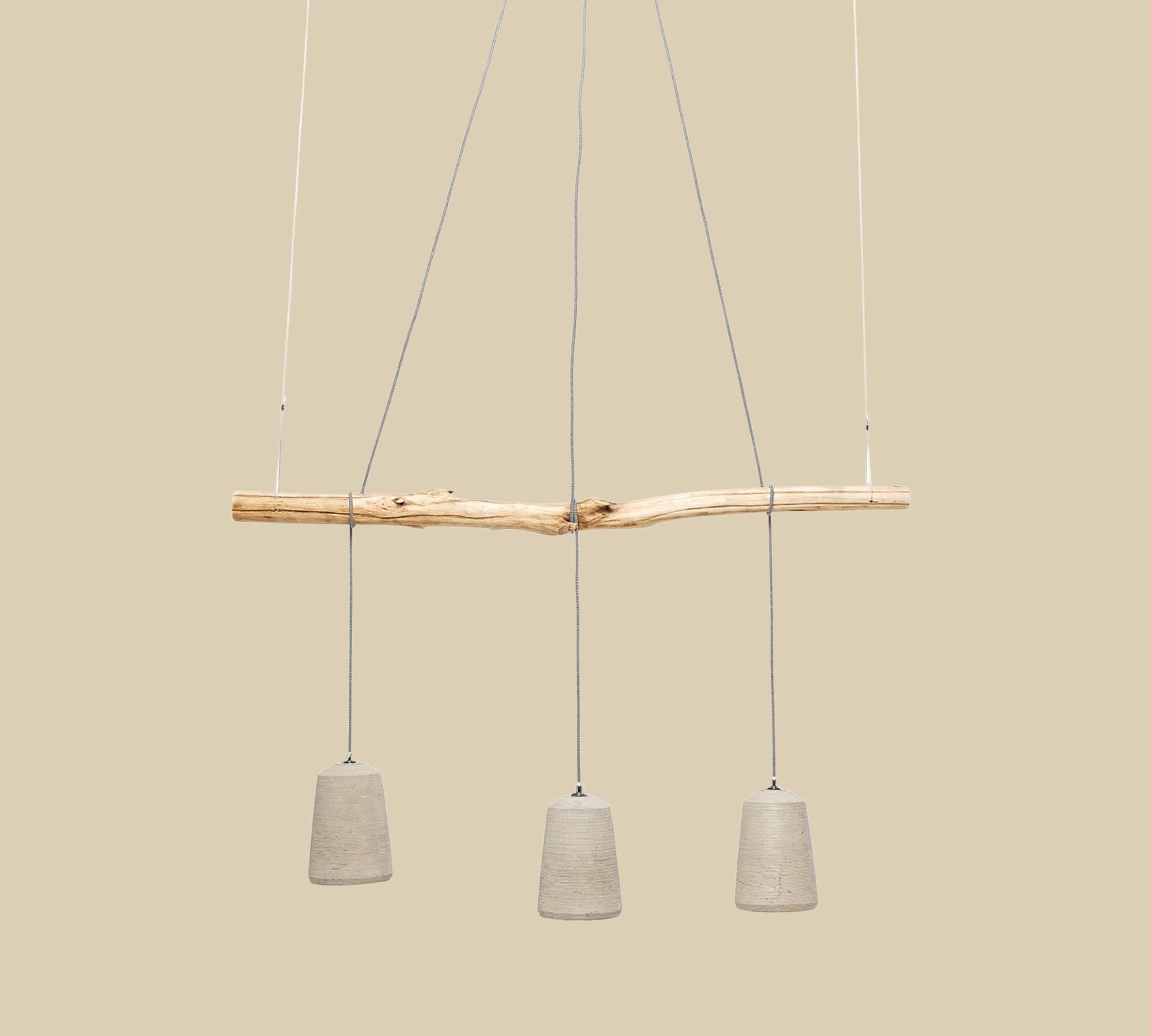 3-flammige Pendelleuchte Beton / Holz 0