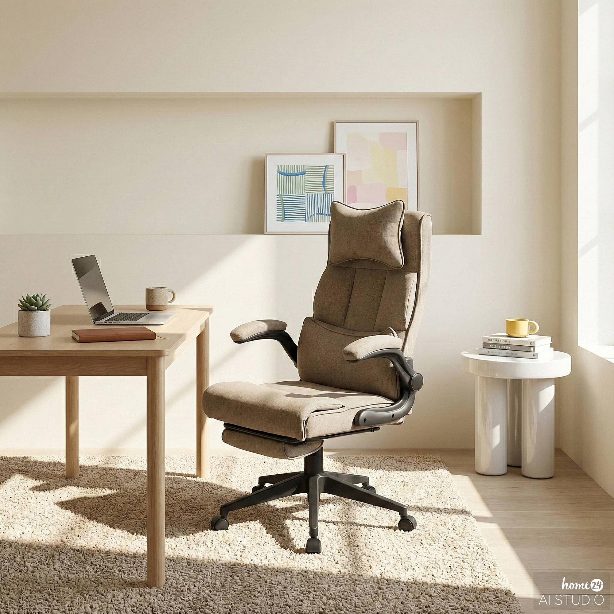 Lalova Bürostuhl Drehbar mit Fußablage Braun 2