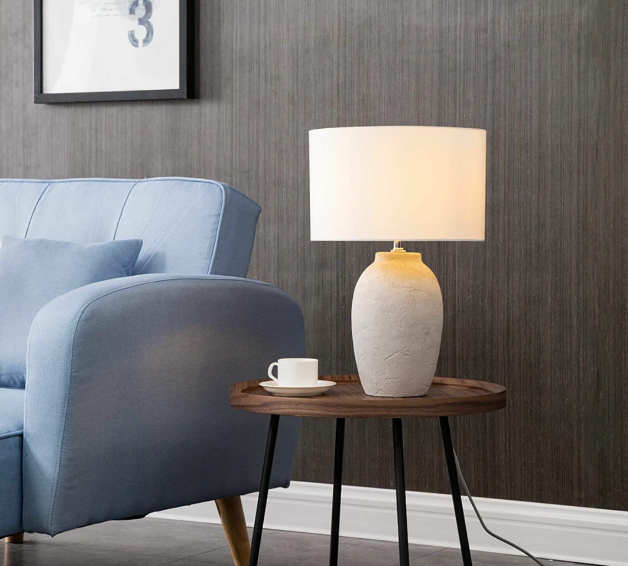 Table lamp Lanta linen fabric / concrete 1-light 0