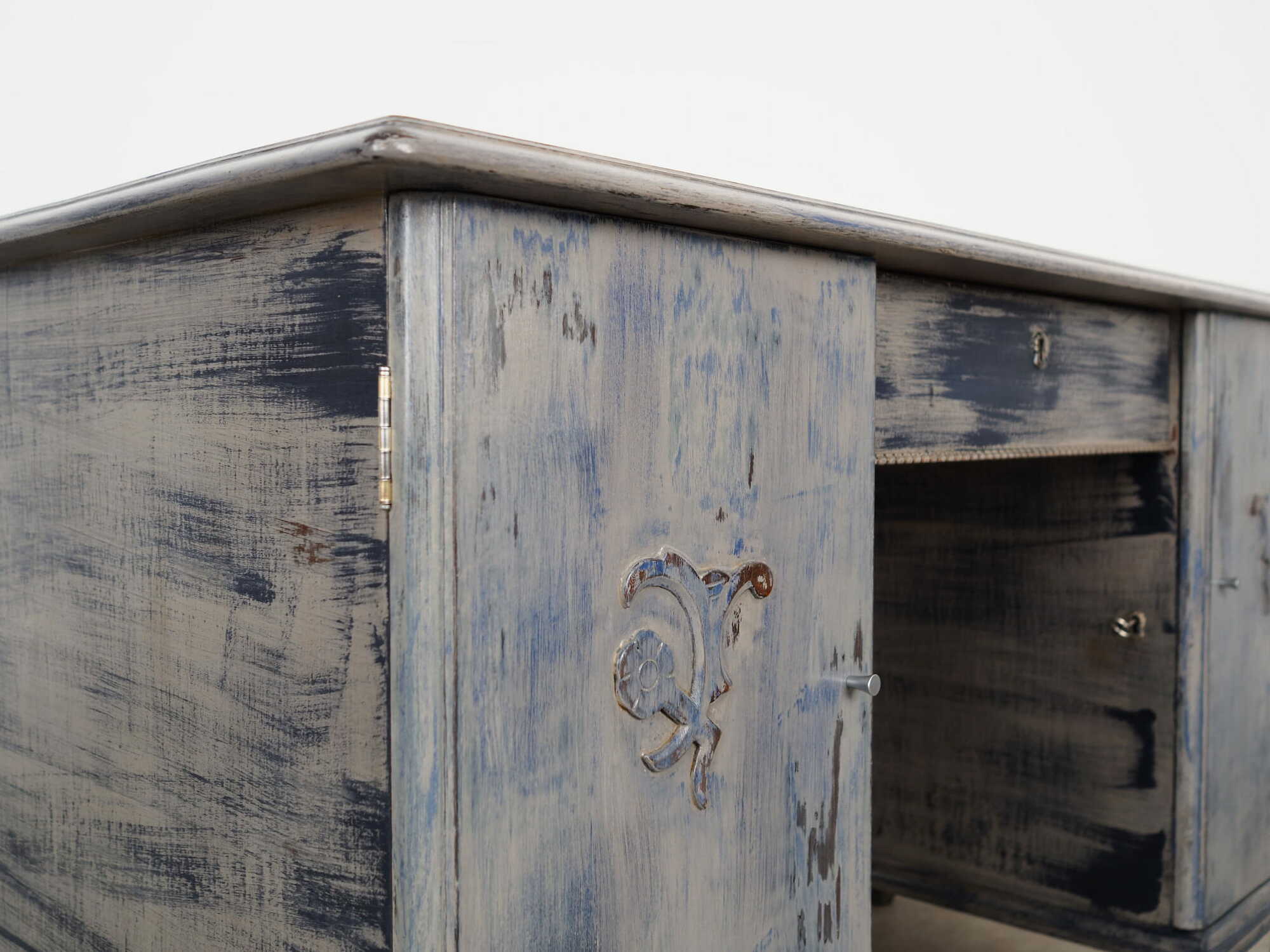 Vintage desk Pine grey 1960s 9