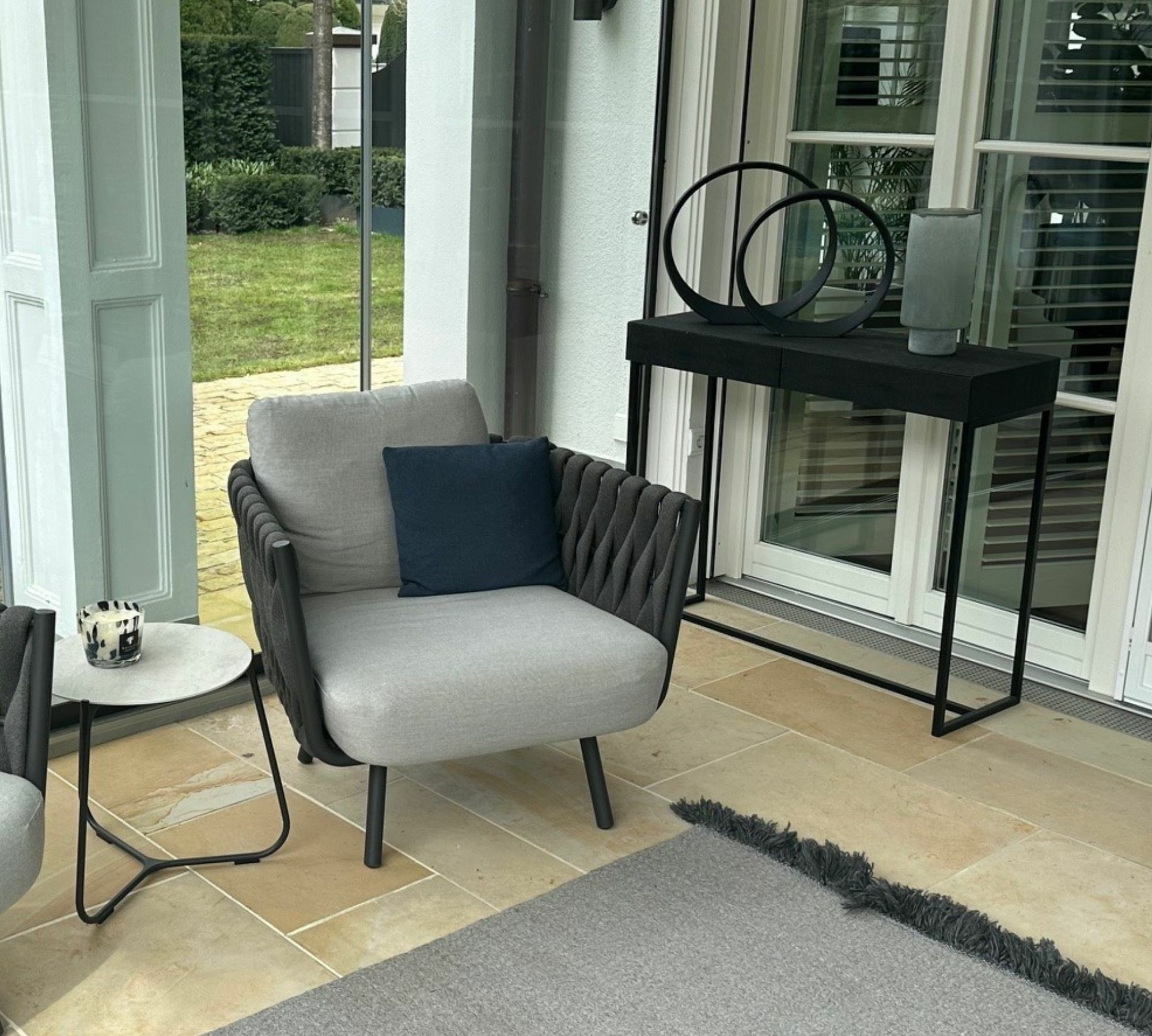 2x Tosca Clubsessel & Beistelltisch Textil Edelstahl Grau 4