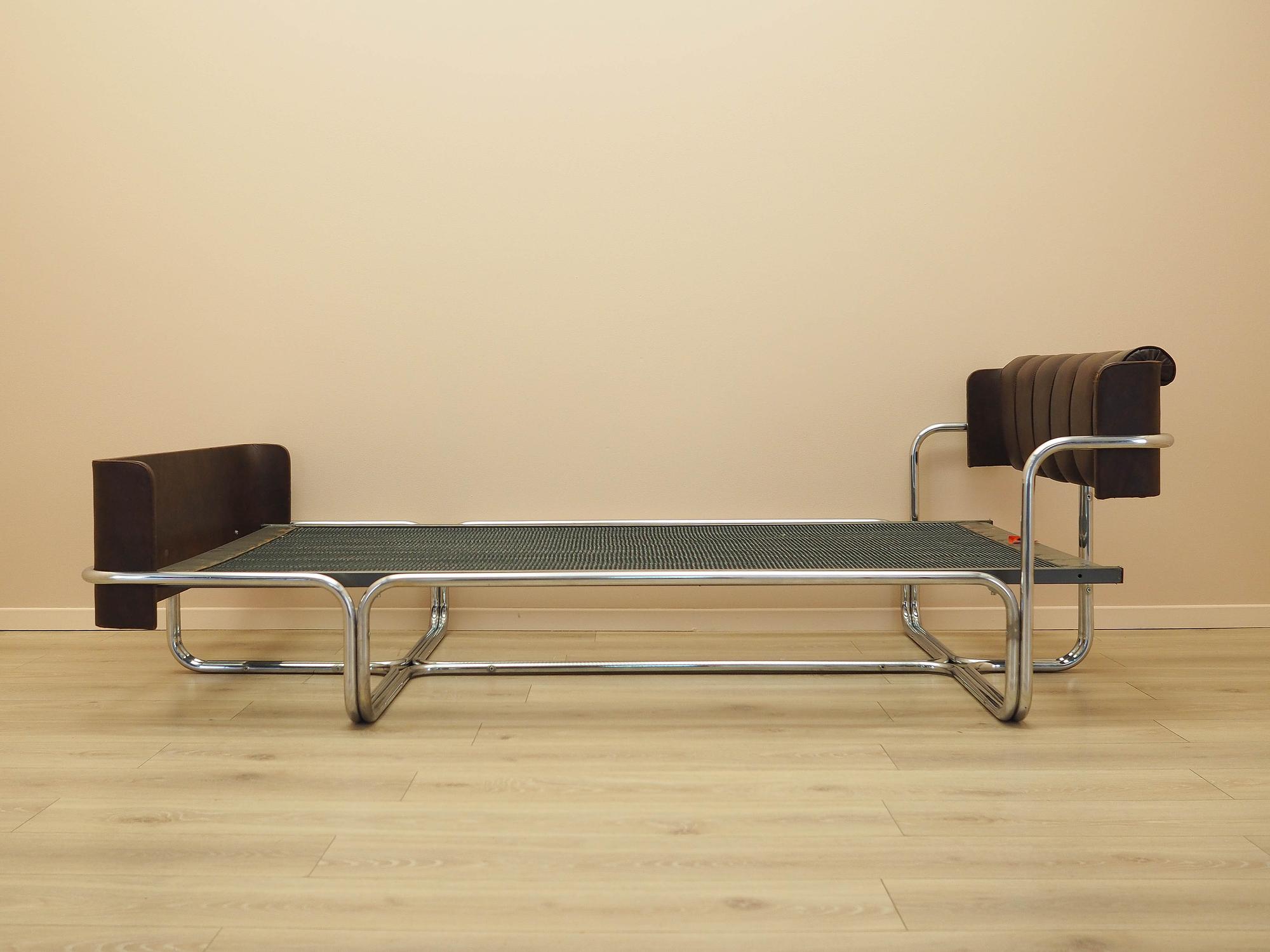 Vintage Bed Metal Frame Natural Leather Brown 1980s 6