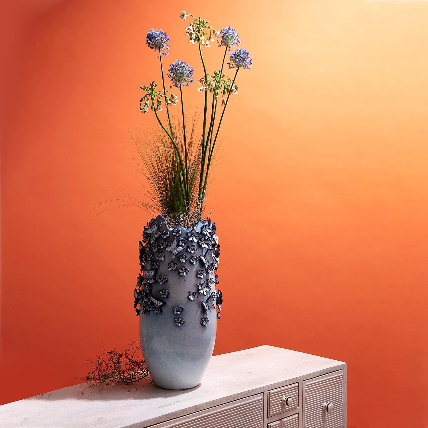 Butterfly Typ B Vase Steingut Blau 28x50x28cm 2