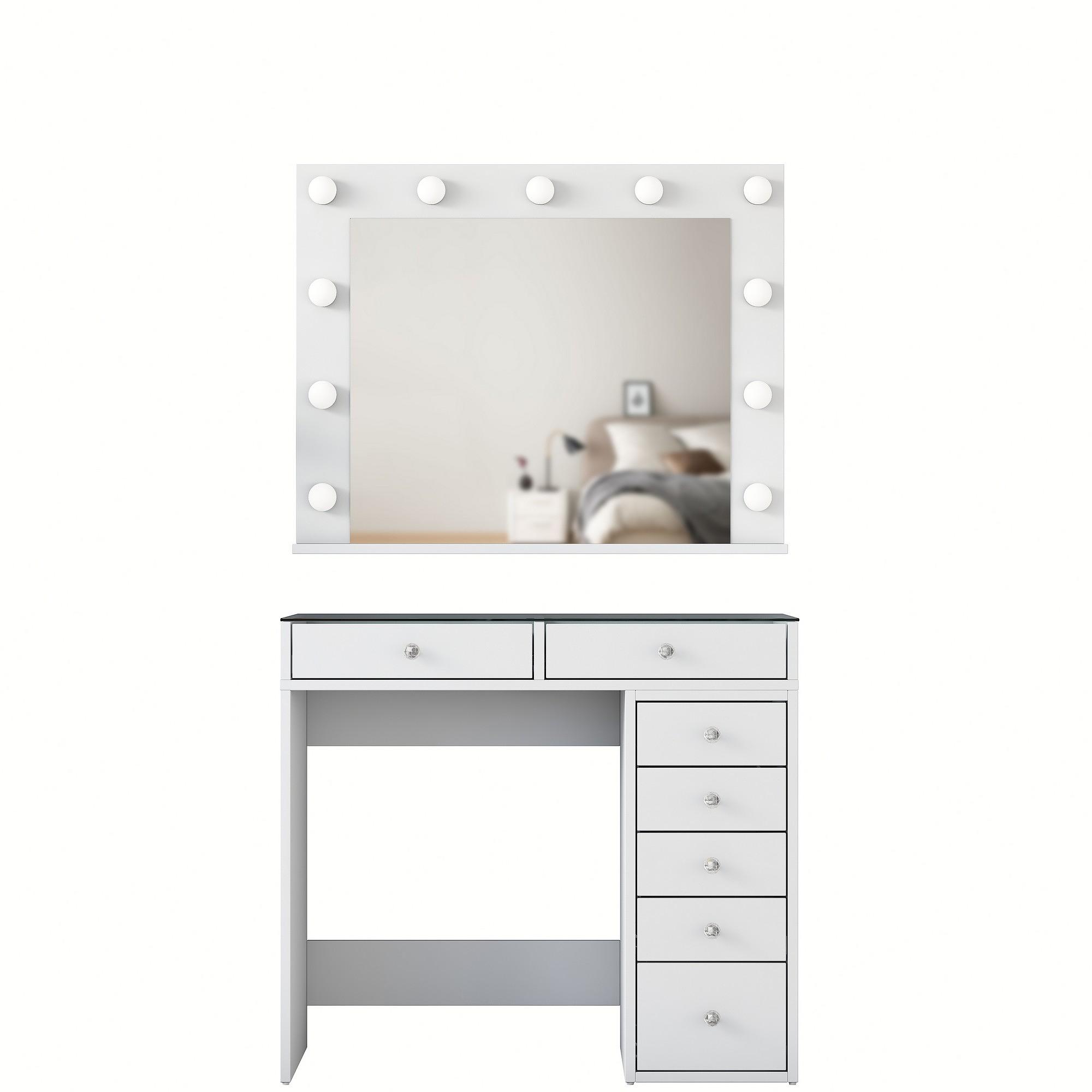 Dressing table with mirror and drawers White 5