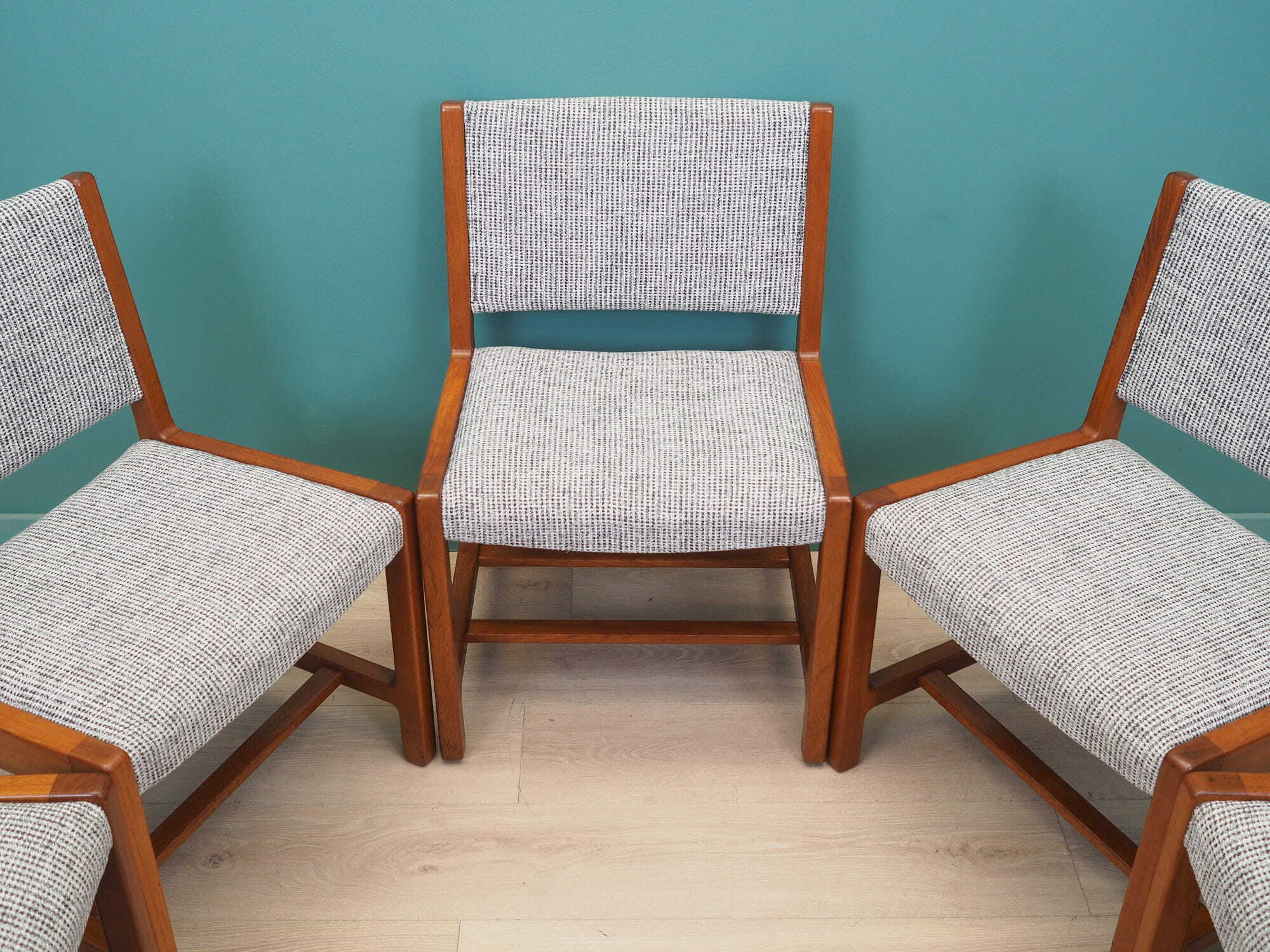 5x Vintage Chair Teak Wood Textile Grey 1970s 4