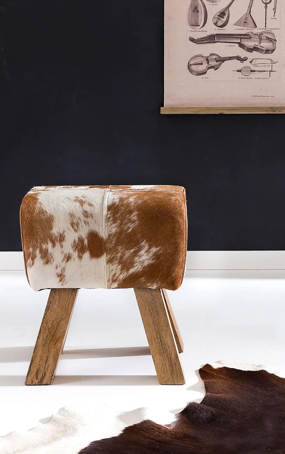 Sitzhocker Saviano Leder Mangoholz Braun Weiß 4