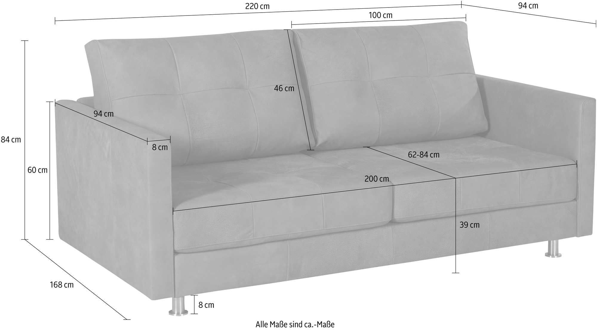 Liam Sofa 3-Sitzer Textil Metall Grau 3