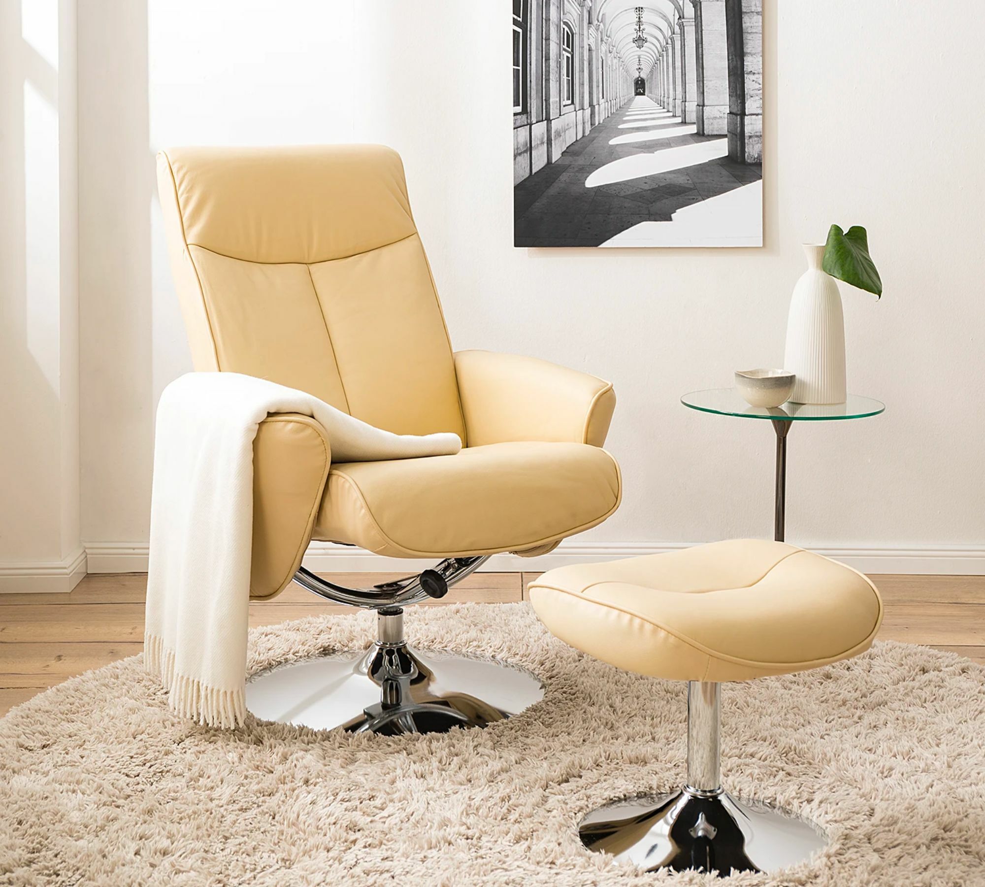 Relaxsessel inkl. Fußhocker Echtleder Kunstleder Creme 0