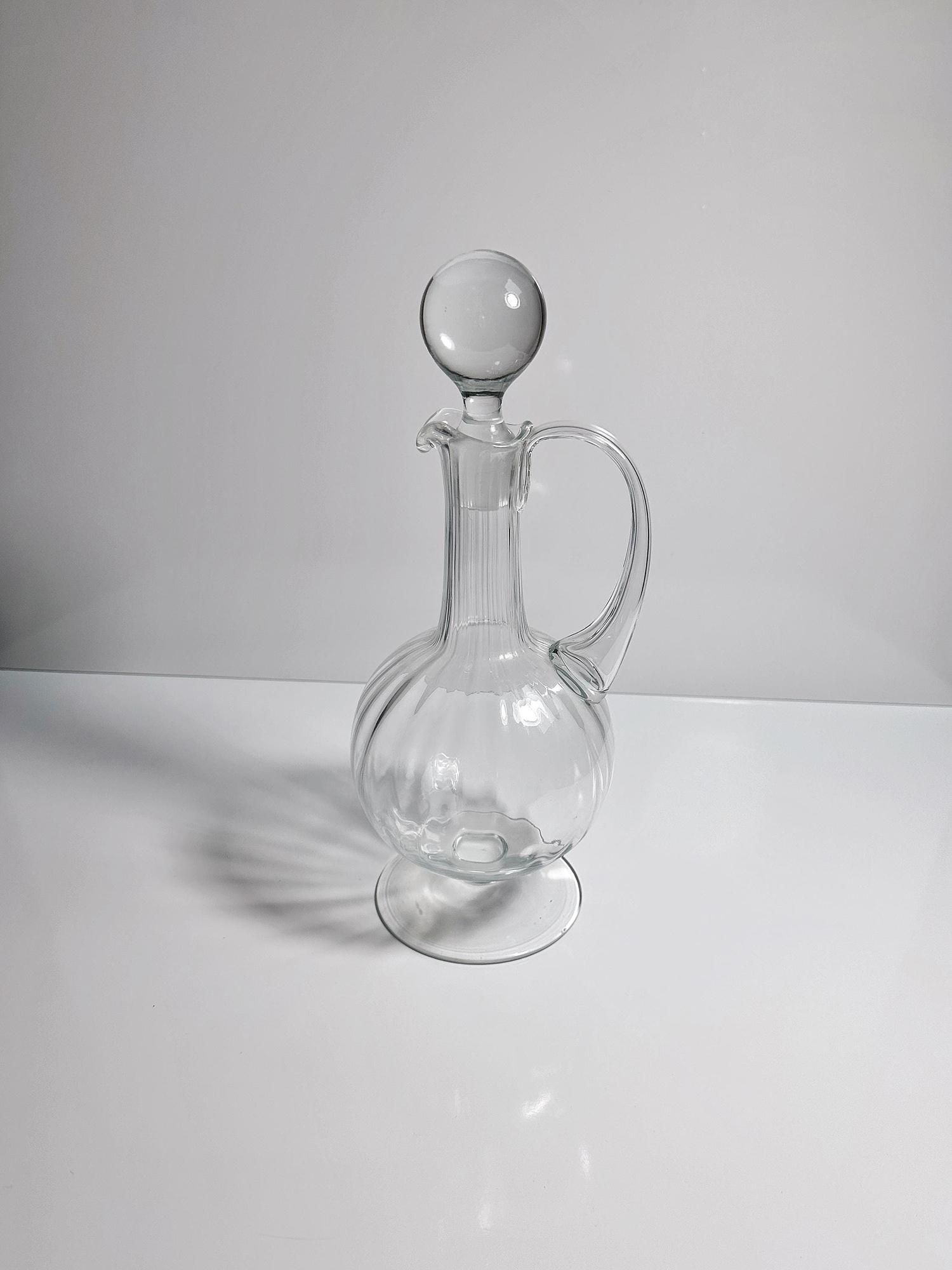 Vintage Wasserkrug Glas Transparent 1950er Jahre 5