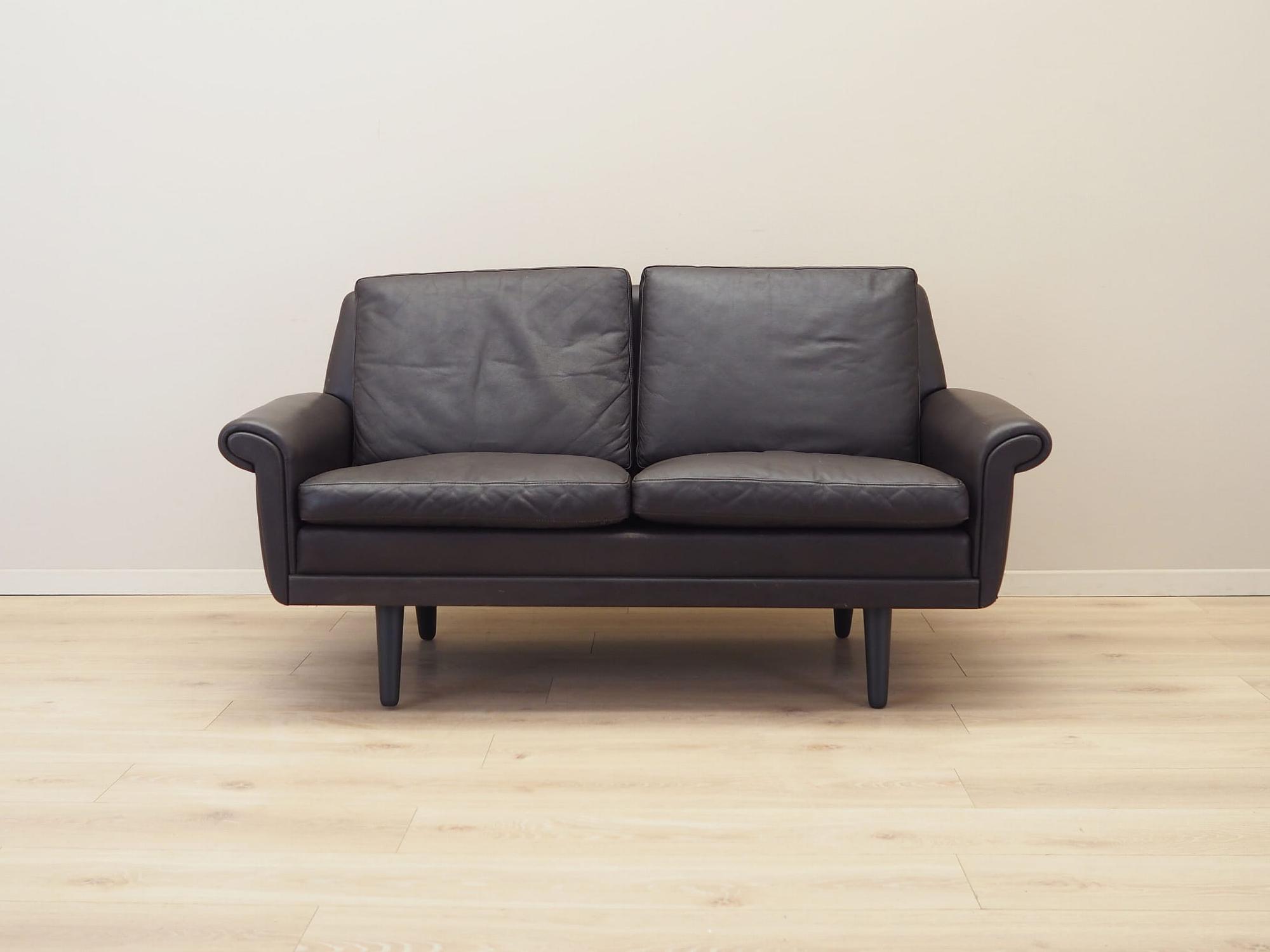 2-seater sofa leather brown 1960s 3