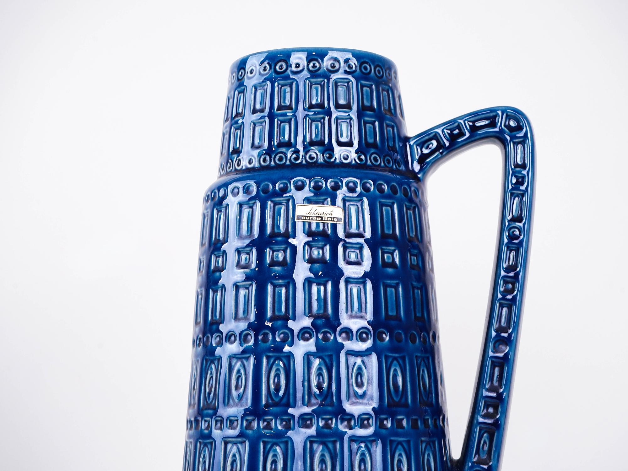 Blaue Keramikvase 1960er Jahre 2