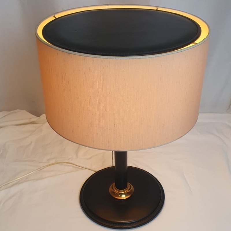 Tischlampe Leder Schwarz Beige 1960er Jahre 1