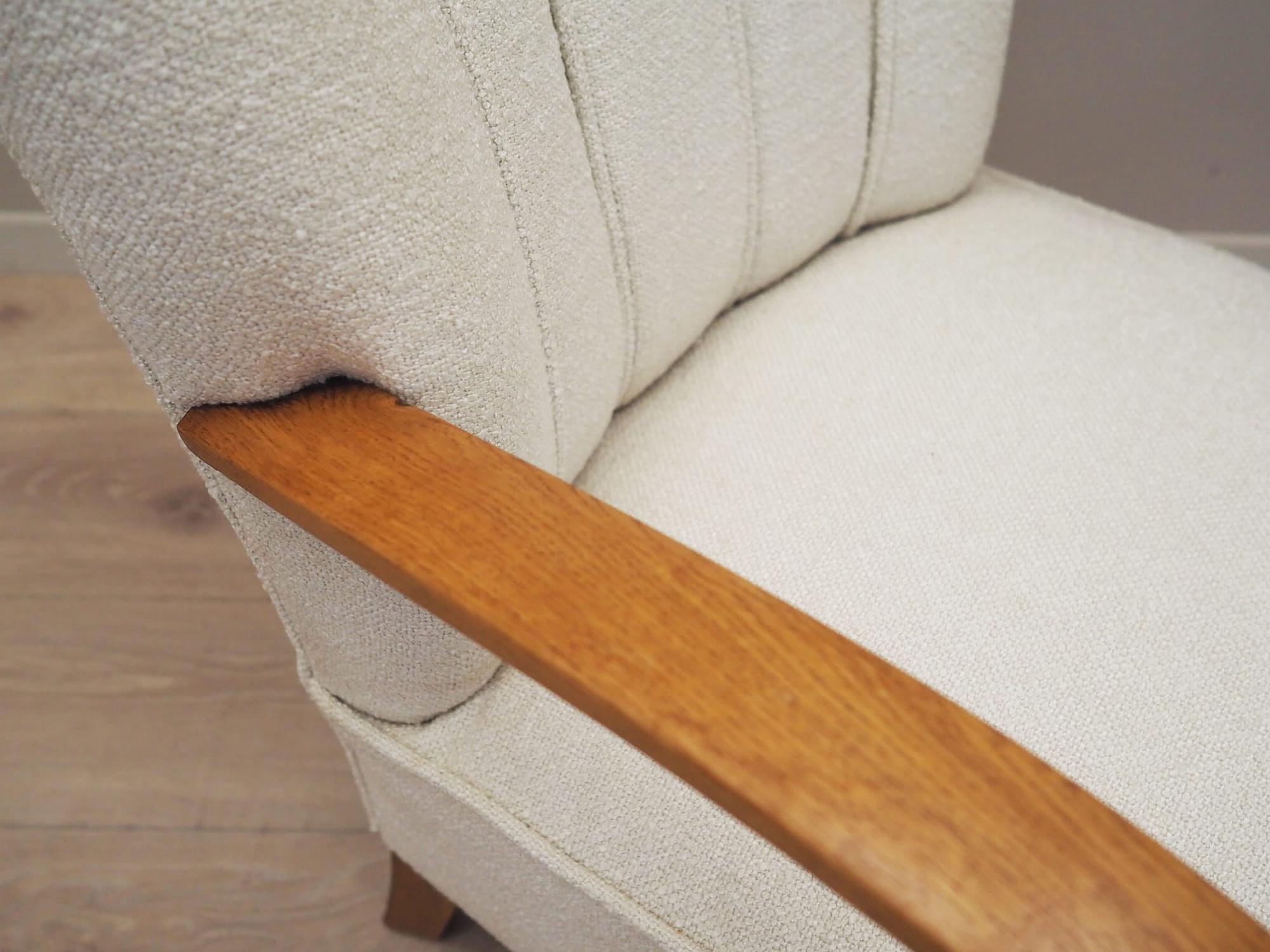 Vintage Sessel Eichenholz Textil Creme 1950er Jahre 10