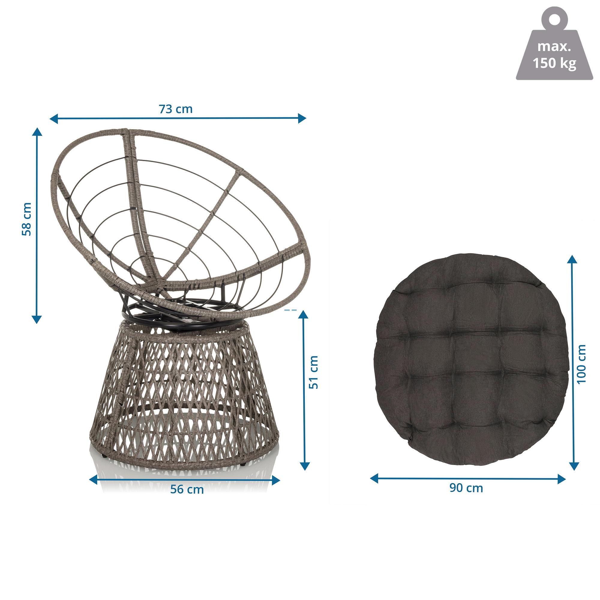 Weavora Papasansessel Drehbar mit Kissen Grau 5
