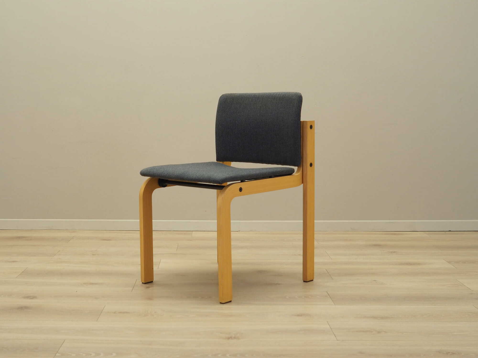 6x Vintage Chair Wood Textile Grey 1980s 8