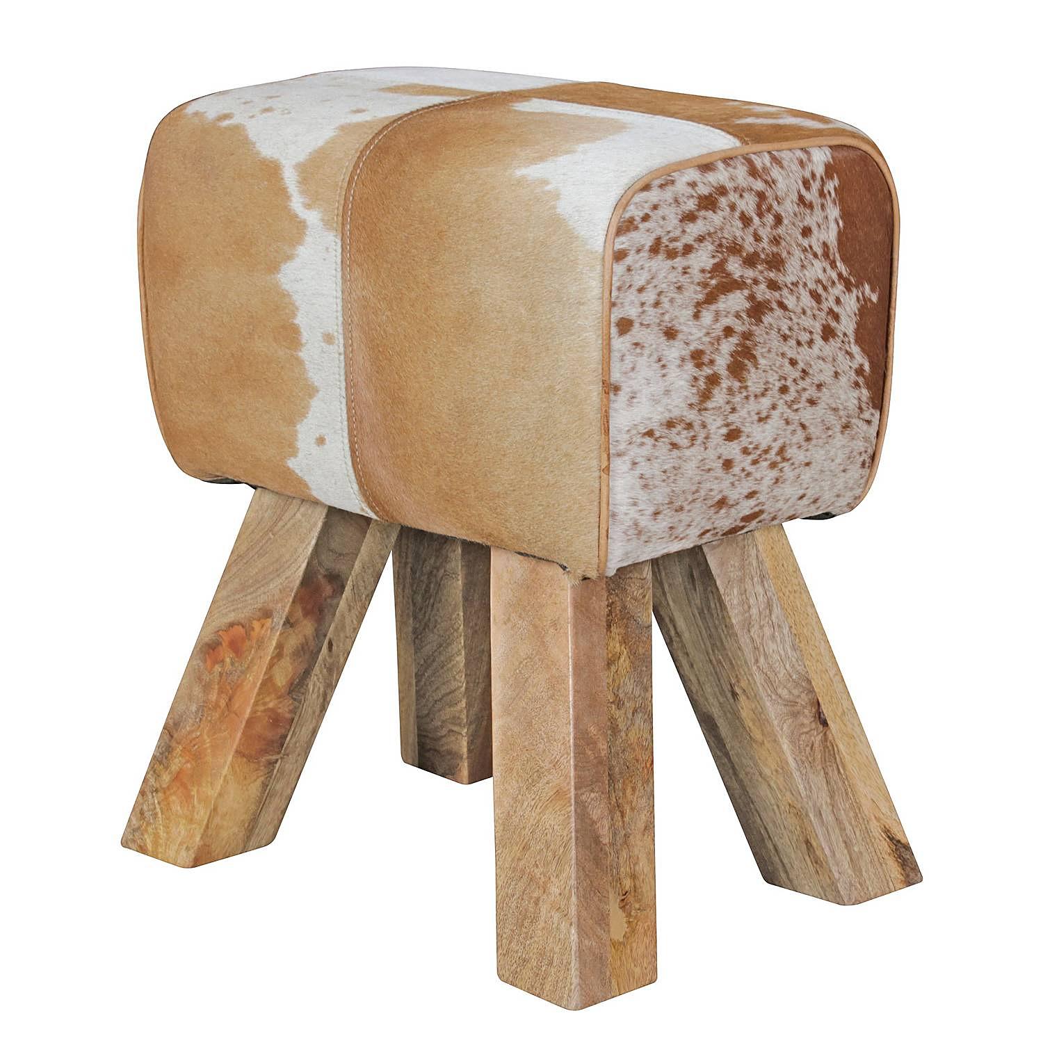 Sitzhocker Saviano Leder Mangoholz Braun Weiß 1