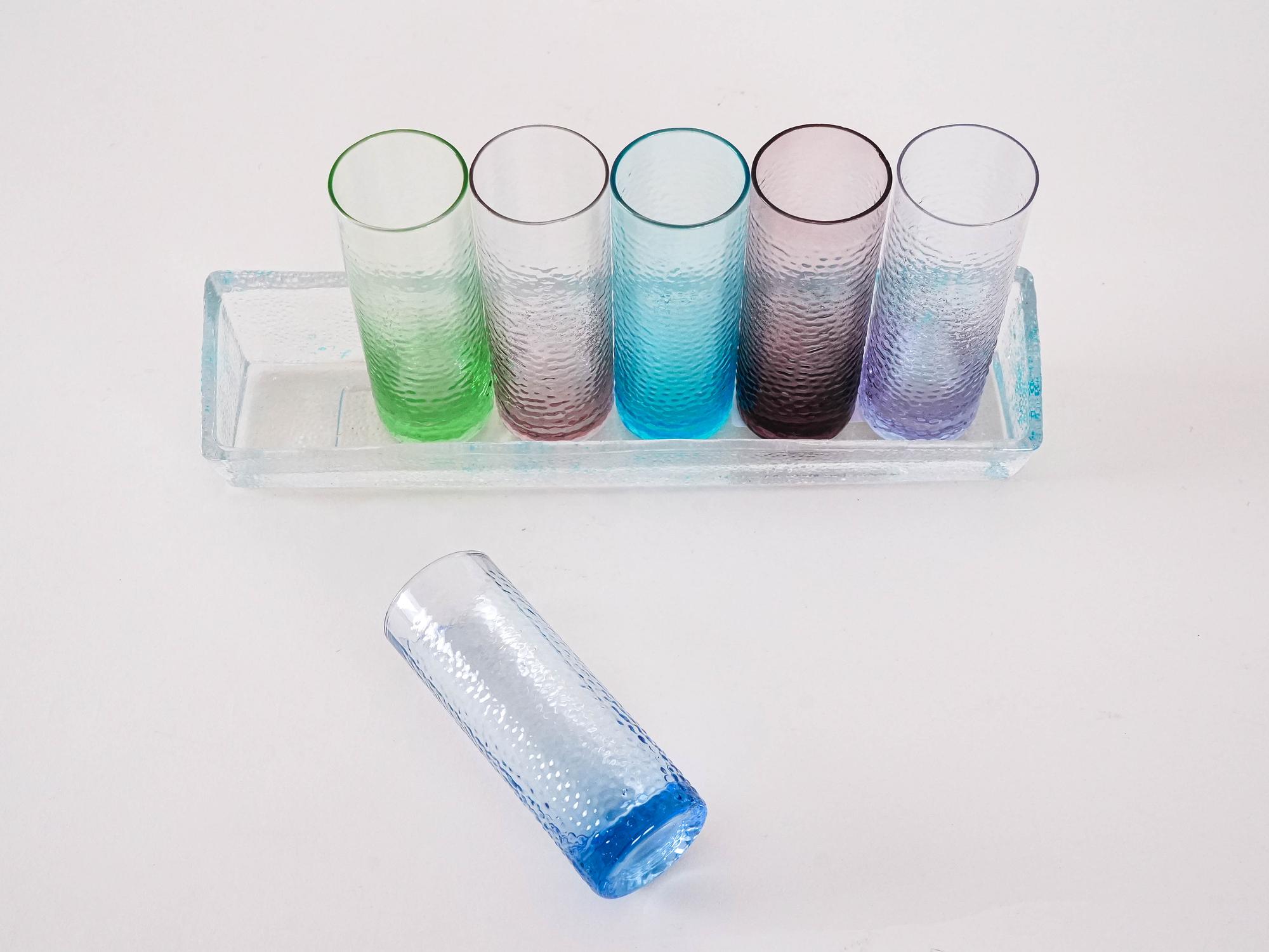 Glass set with tray multicolored 1970s 6