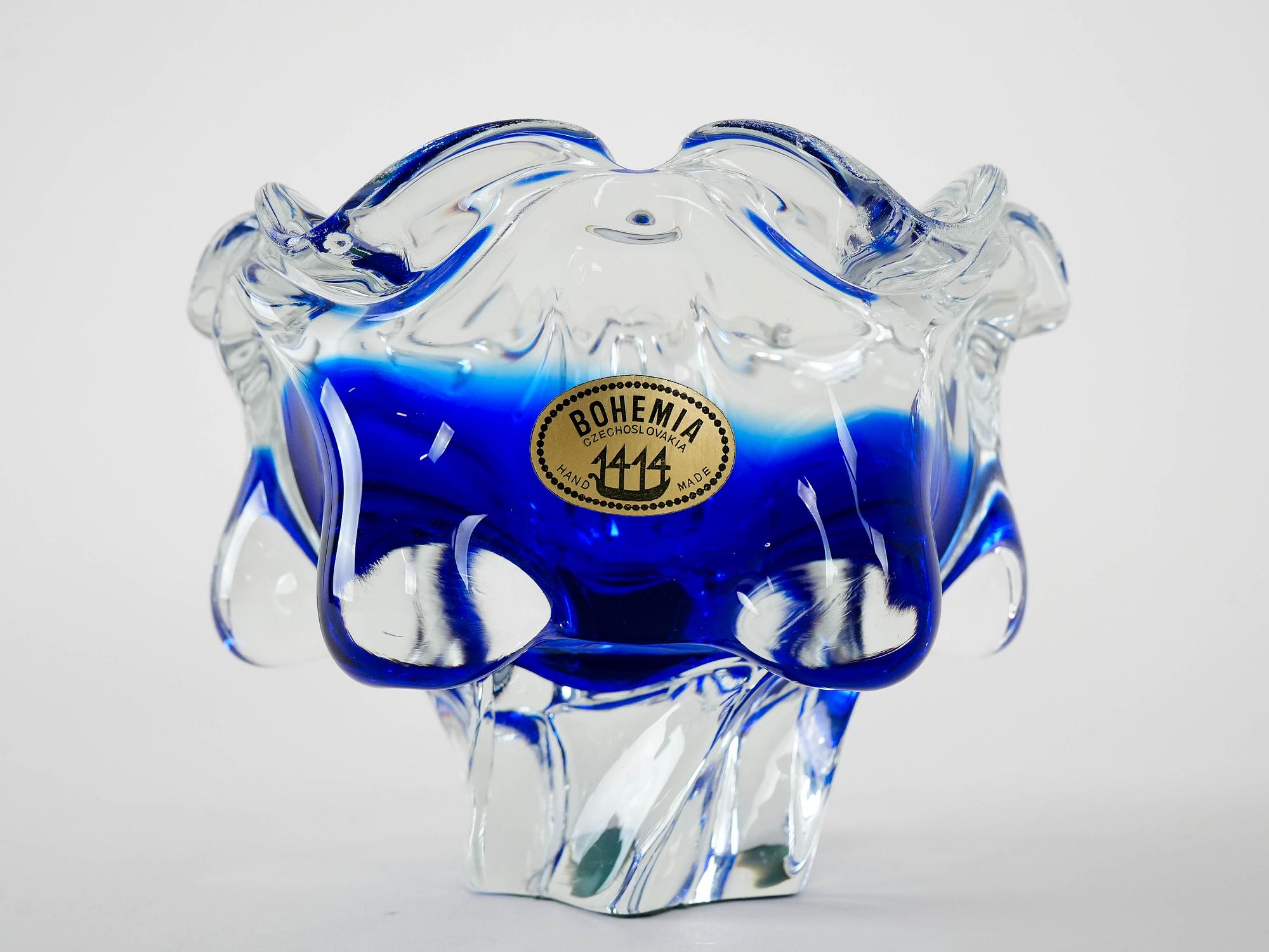 Böhmische Schale Blau Transparent 1970er Jahre 5
