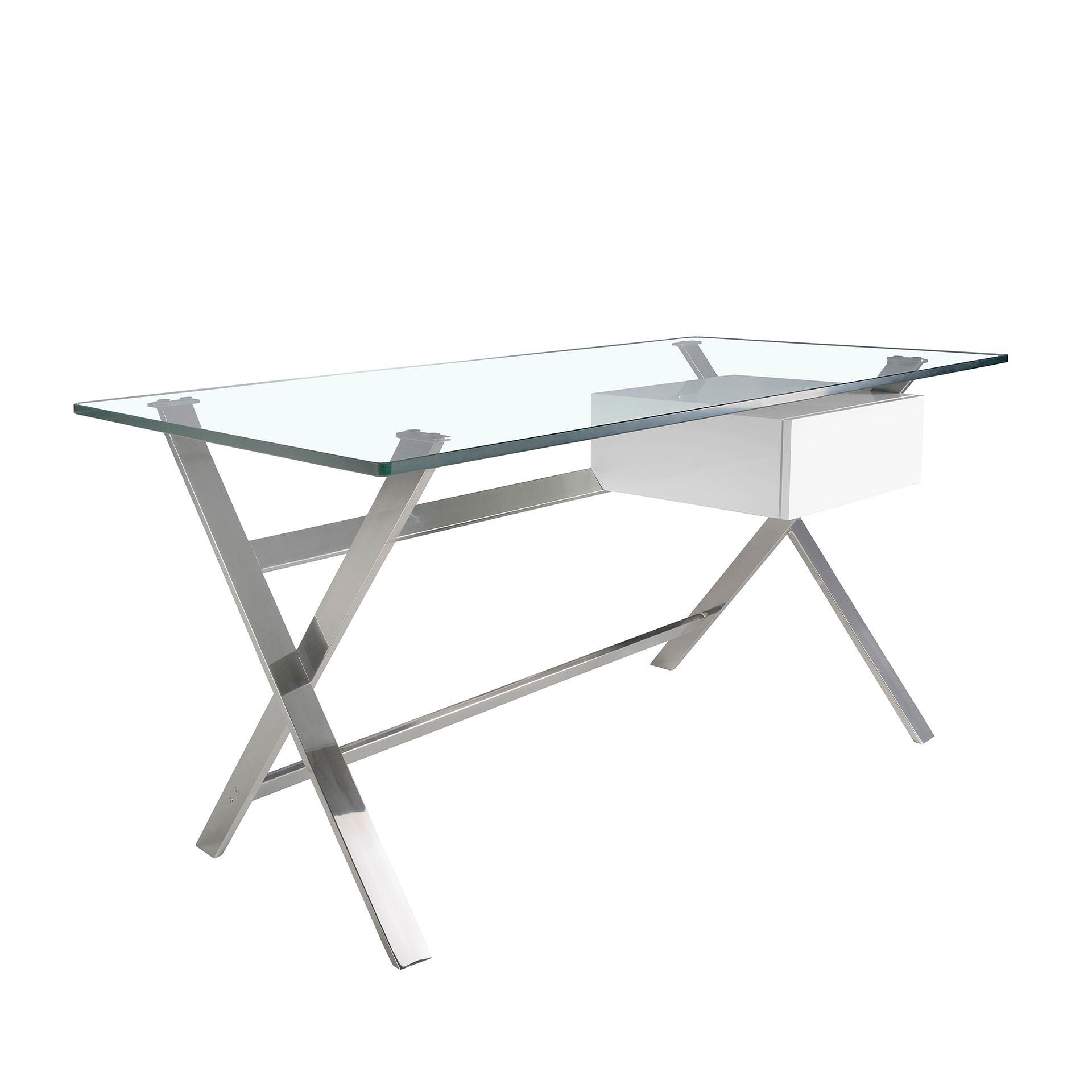 Schreibtisch Holz Glas Weiß 5