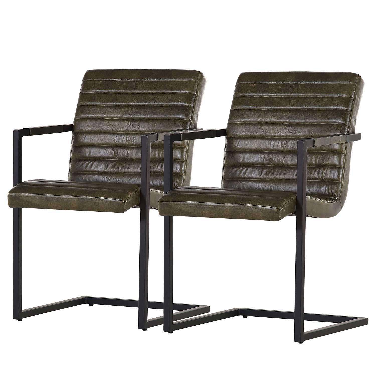 2x Freischwinger Stevenson Echtleder Eisen Dunkelolivgrün 0