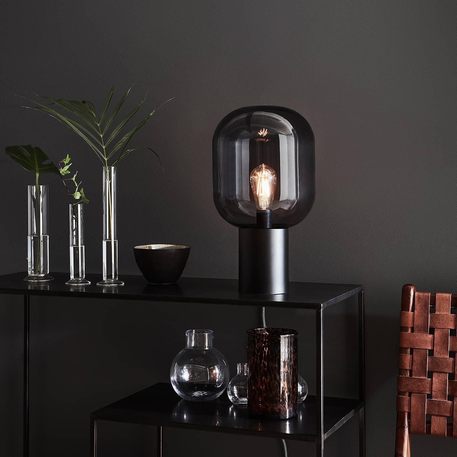 1-Flammig Tischleuchte Brooklyn Glas Stahl 2