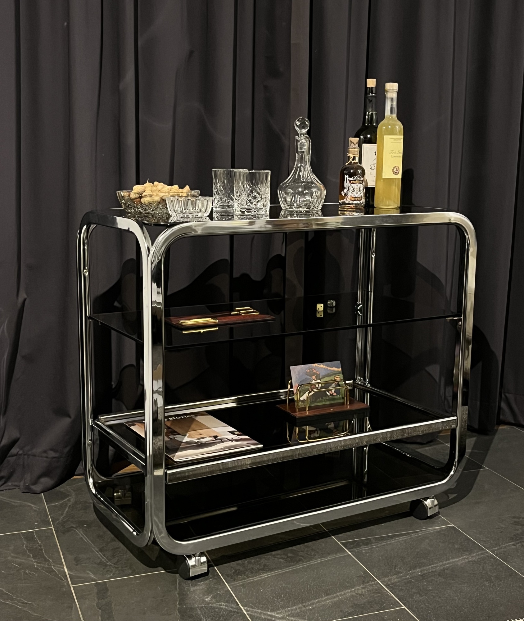 Barwagen Chrom Glas Schwarz 0