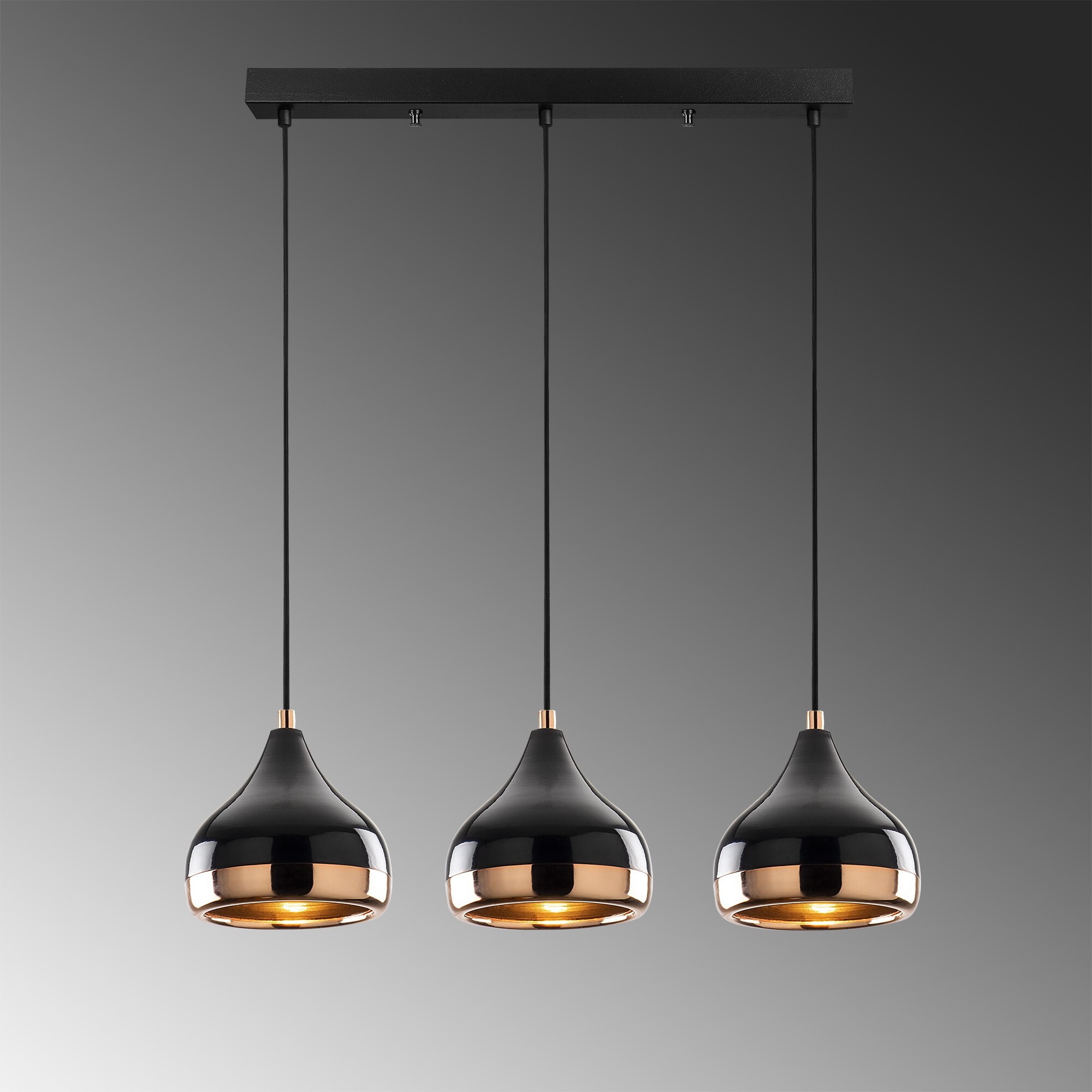 Pendant light 3 elements Adjustable height Black Gold 3