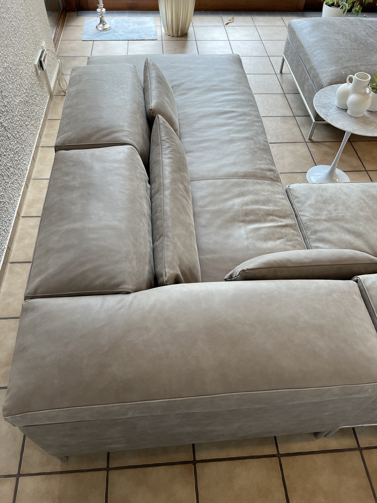 Sofa, Hocker & Pouf Leder Edelstahl Grau 6