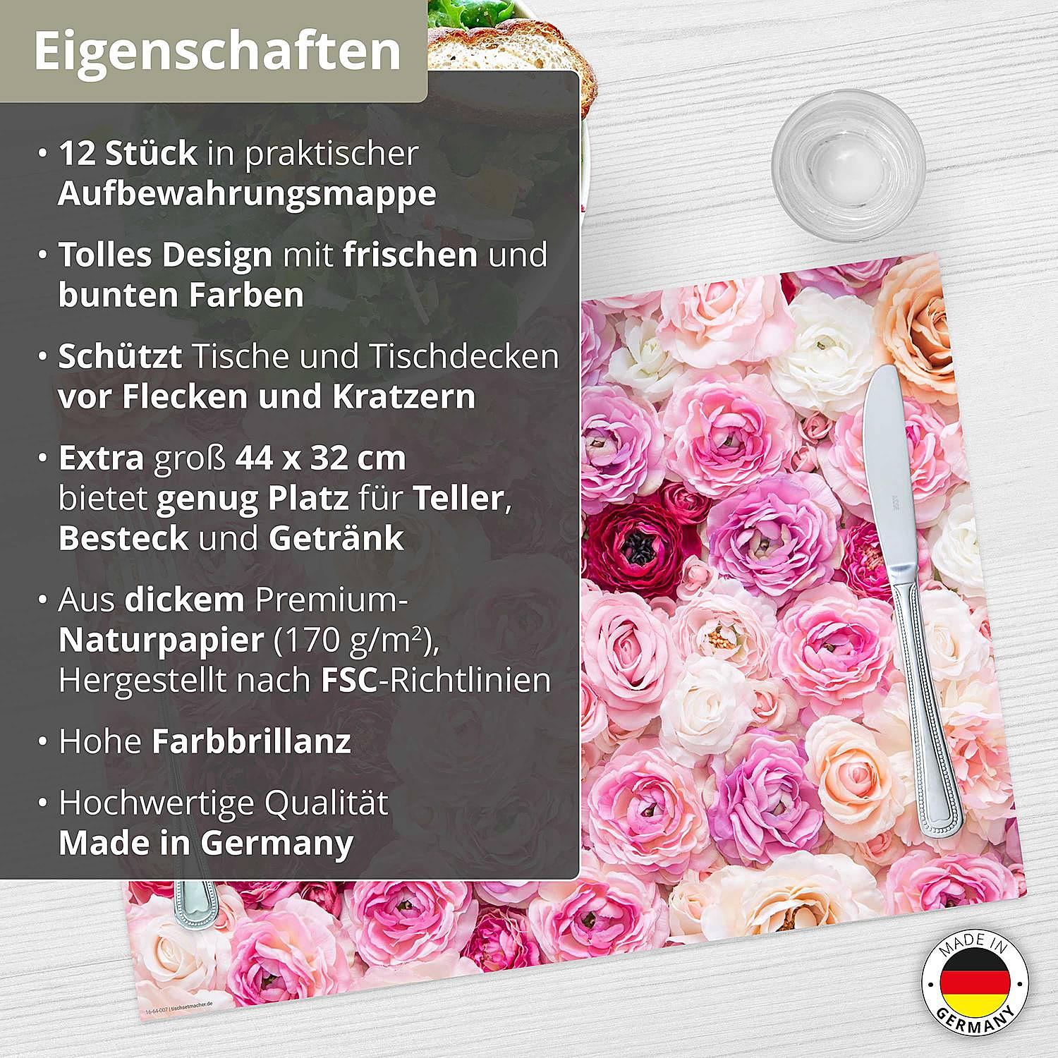 Tischset Rosenmeer (12er-Set) Papier Mehrfarbig 3